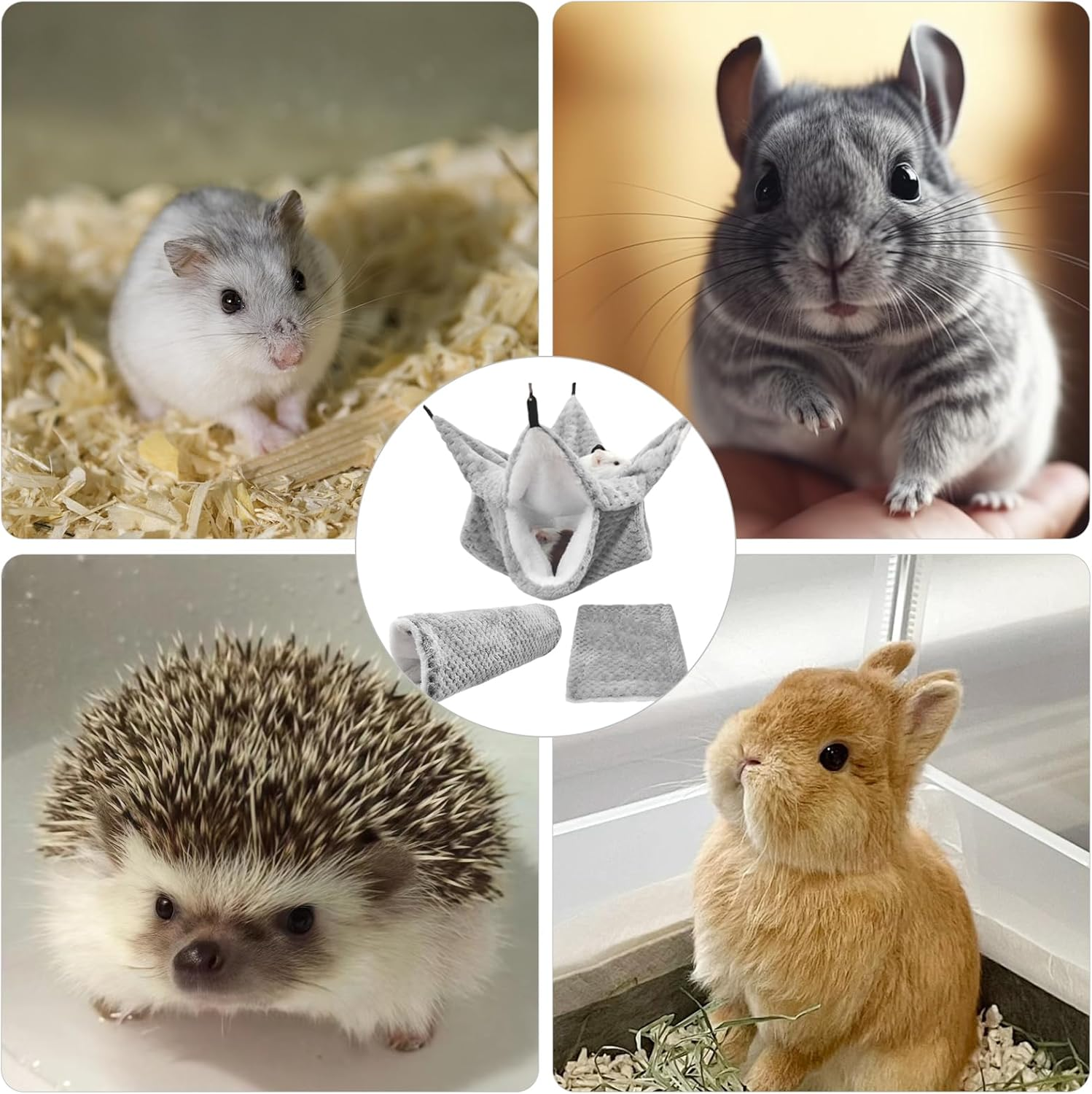 PLUSHCEWT Guinea Pig Hammock Set, Double Layer Hanging Small Animal Beds Made of Soft Flannel Cage Hammock for Hamsters, Ferrets, Rats, Chinchillas, Sugar Gliders (Pack of 3) image number 1