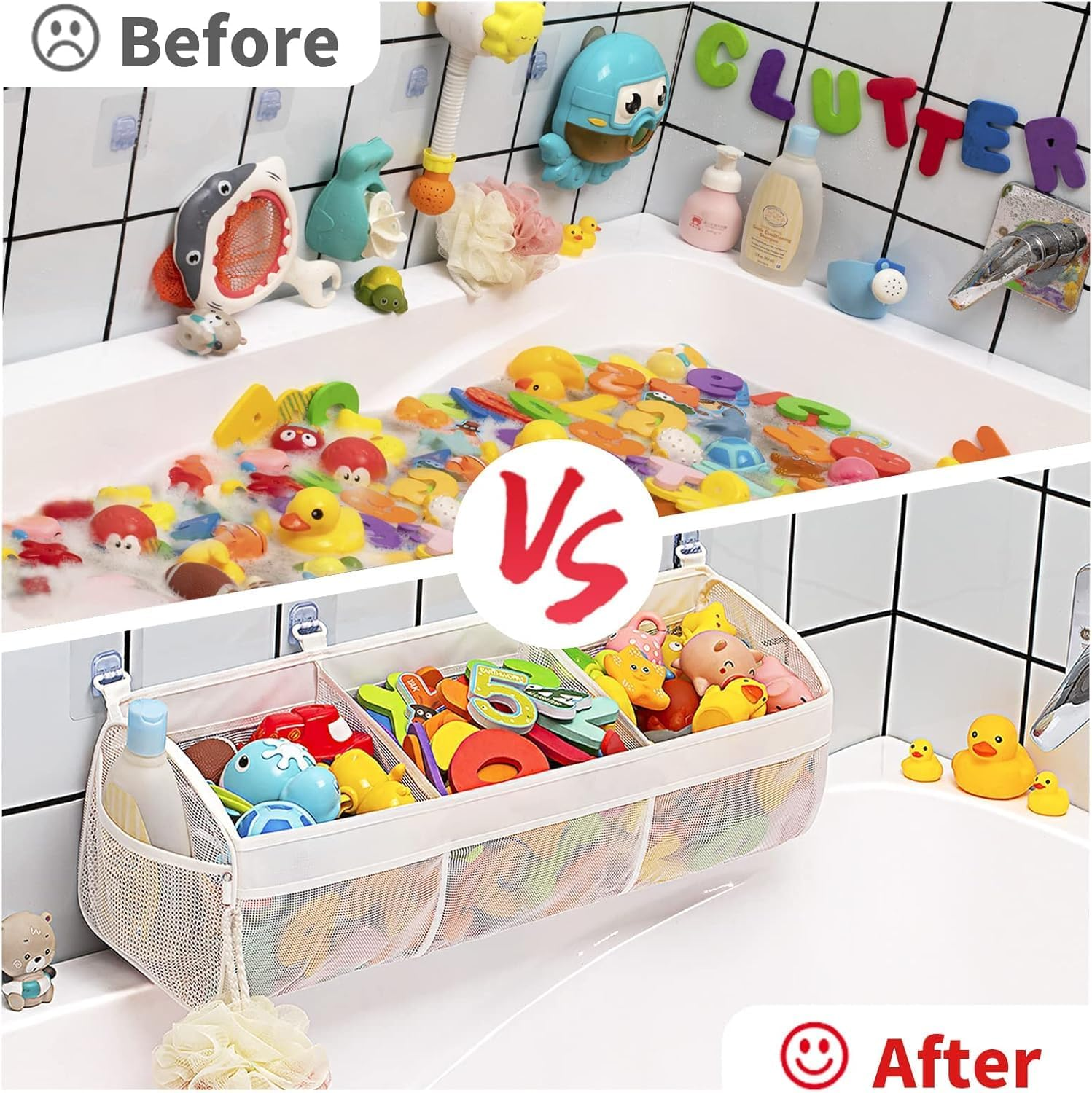 SYGELER Bath Toy Storage for Tub - 3 Compartment Large Openings Organizer, Capacity Upgrade Holder, Easy Access & Sorting of Toys image number 6
