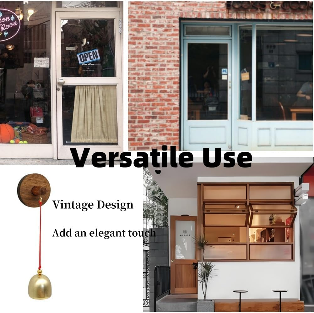 Vintage Wooden Shop Door Bell, Adhesive Metal Doorbell Chime for Entrance, Door Ornament (Pure Copper, 3.9Cm) image number 1