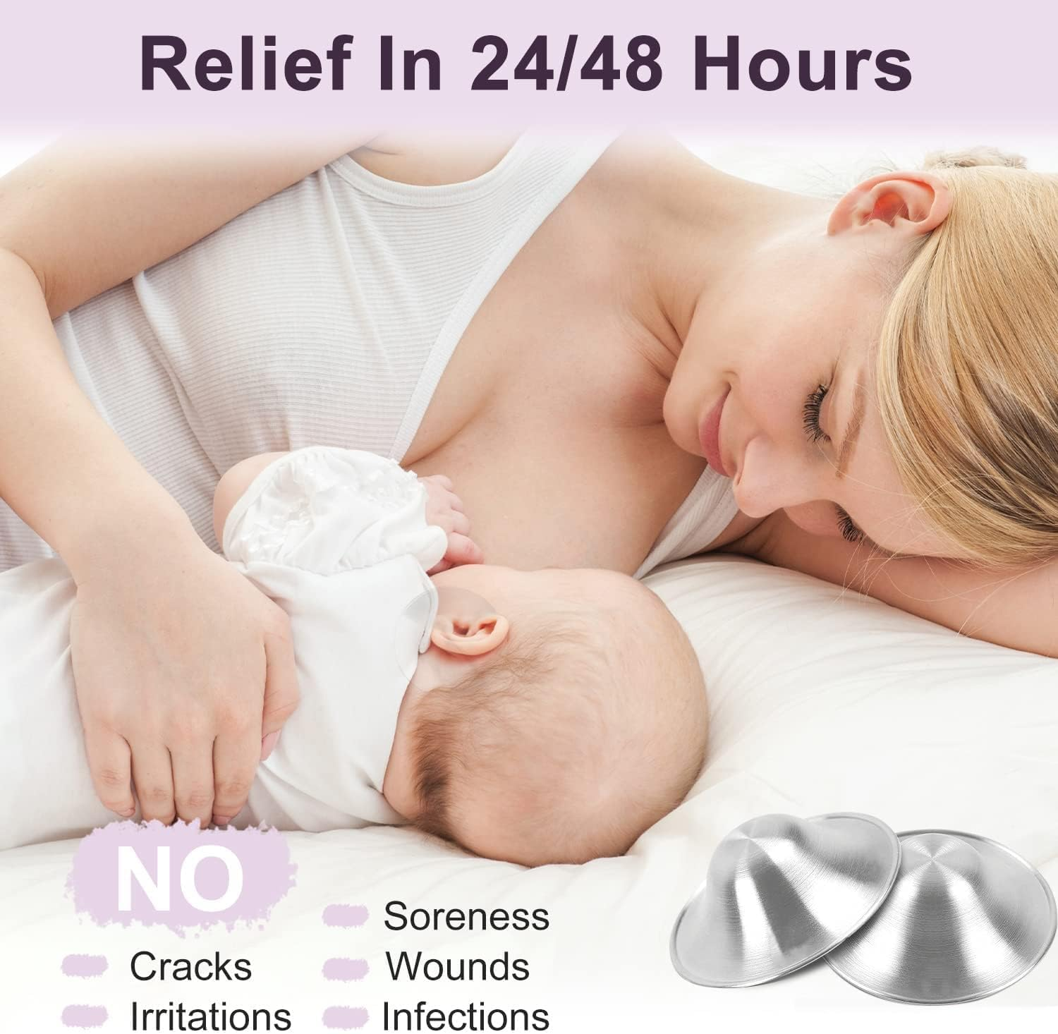 Kobuer the Original Silver Nursing Cups - Nipple Shields for Nursing Newborn, Newborn Breastfeeding Must Haves for Soothe and Protect Your Nursing Nipples - Trilaminate 999 Silver, Anti-Oxidation (Large) image number 1