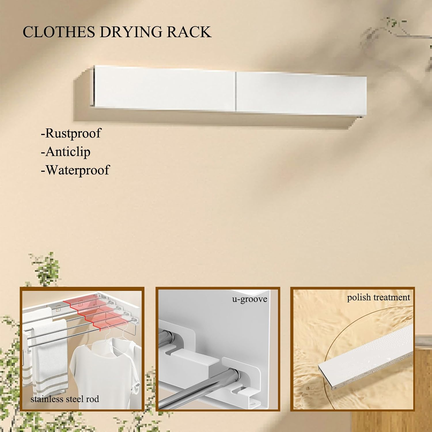 GMYMTM Space-Saving Foldable Wall-Mounted Drying Rack - 100Cm 5-Rod Clothes Airer | 20Kg Heavy-Duty for Laundry, Balcony & Small Homes (White, Indoor/Outdoor) image number 1