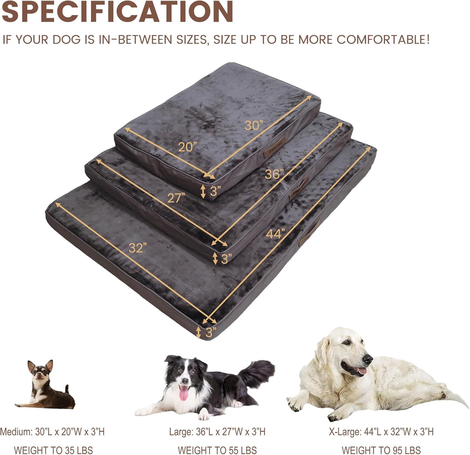 Fond + Found Orthopedic Memory Foam Dog Beds for Large Dogs, Waterproof Washable Large Dog Bed for Crate, Pet Bed with Waterproof Removable Cover and Non-Slip Bottom image number 3