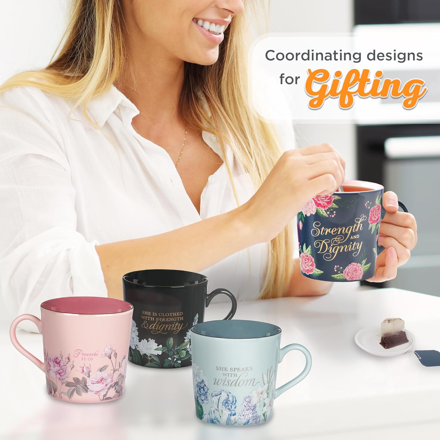 Christian Art Gifts Ceramic Scripture Coffee & Tea Mug 14 Oz Novelty Inspirational Bible Verse Mug for Women: More Precious than Rubies - Proverbs 31:10 Lead-Free Pink Floral W/Golden Accents image number 3