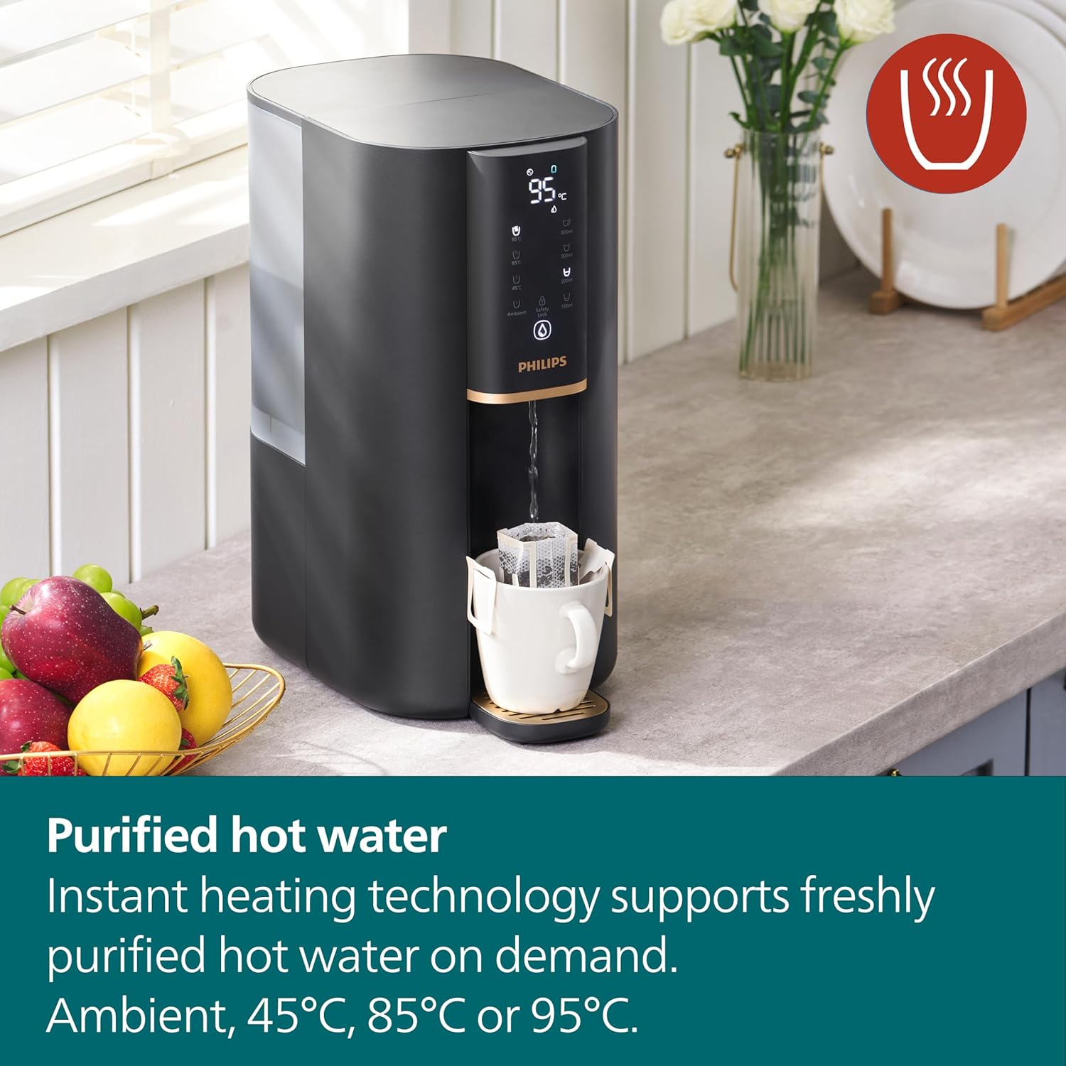 Philips Reverse Osmosis Water Purification Station. Ambient to 95&deg;C Instant Hot Water. Tested by SGS to Removes PFAS, Fluoride and More. ADD6901HBK01/79.