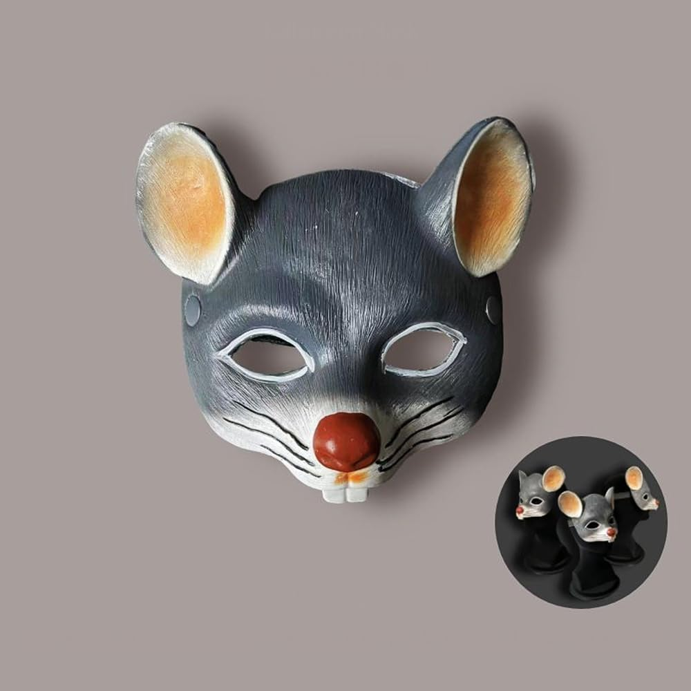 Hosfairy 1Pcs Animal Mouse Mask Squirrel Mask Masquerade Dress up Accessory for Halloween Easter Costume Party Cosplay Props - Light Gray image number 3