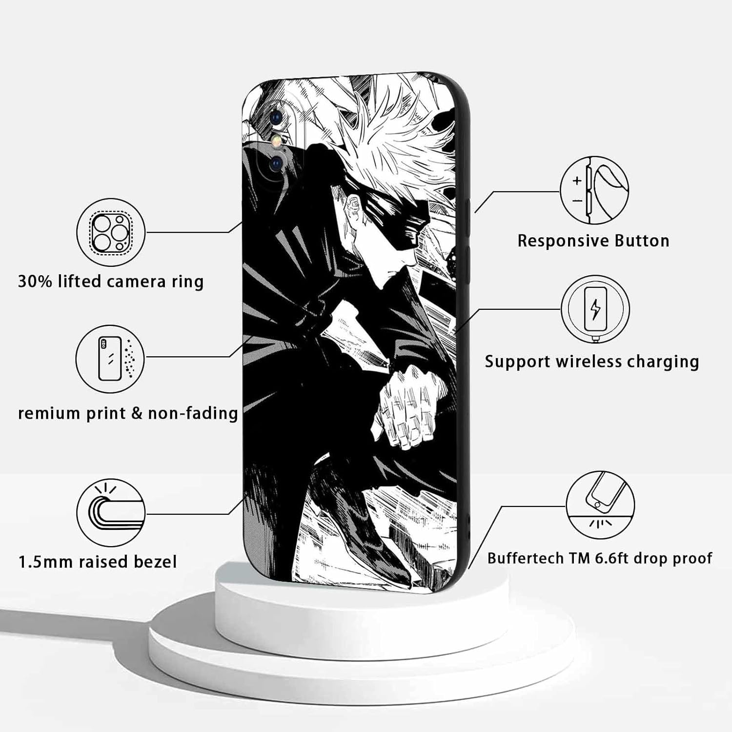 Pack of 2 Mobile Phone Case for Apple Iphone X/Iphone Xs Case 5.8 Inches, Anime Motif Gojo Satoru Itadori Yuji Manga Pattern Protective Case Boys Case Protection Lens Design Cover Shockproof Black 1 image number 4