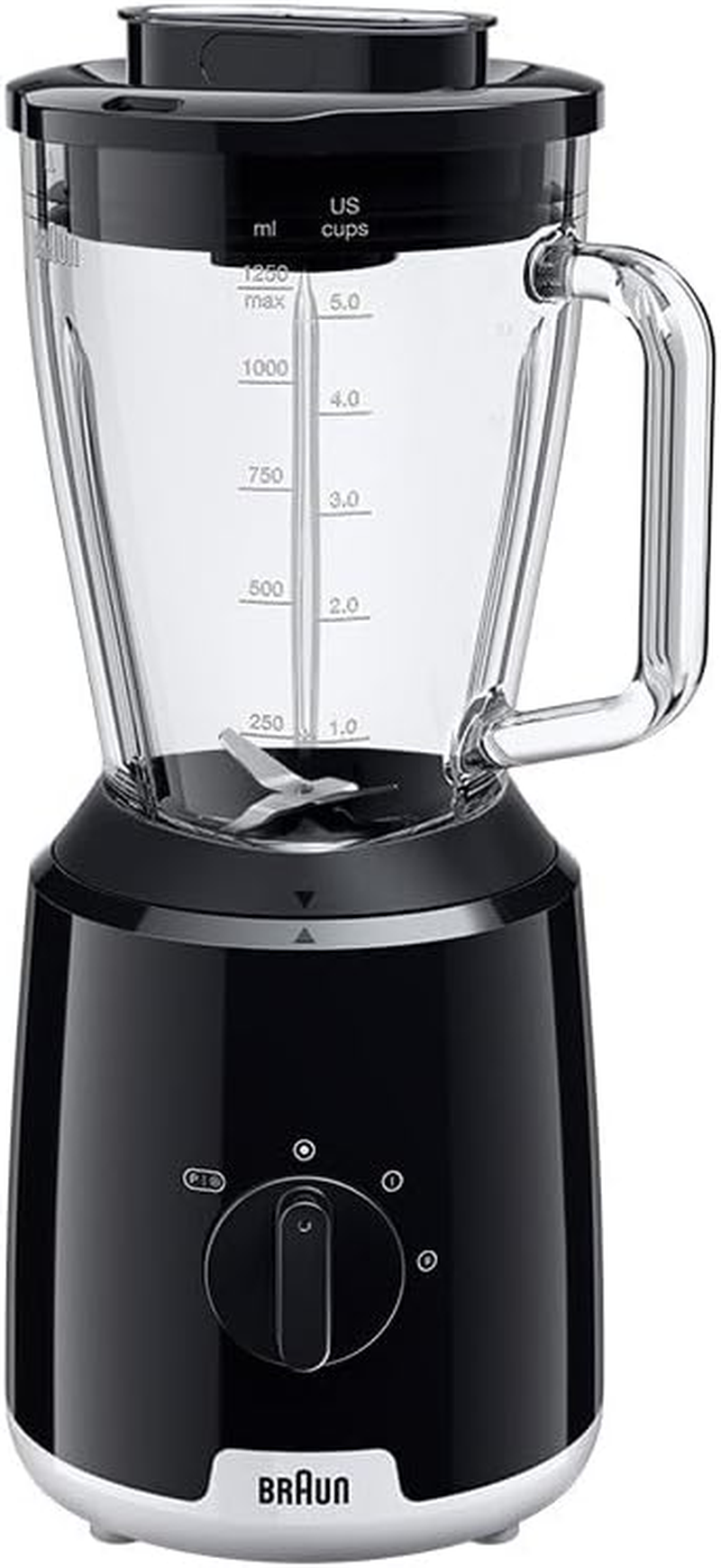 Braun Household Powerblend 1 Jug Blender JB1050BK, Triaction Technology, Food Blender, Drink Blender, 600W, 2 Speeds, Compact Design, Black