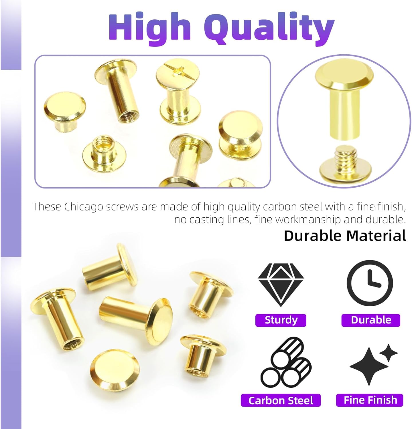 Swpeet 110 Set 6 Sizes M5 X 4Mm/5Mm/6Mm/8Mm/10Mm/12Mm Gold Leather Rivets Chicago Binding Screws with Install Tools Assortment Kit, Screw Rivets M5 Chicago Binding Screws for Repair Leather - Black image number 2