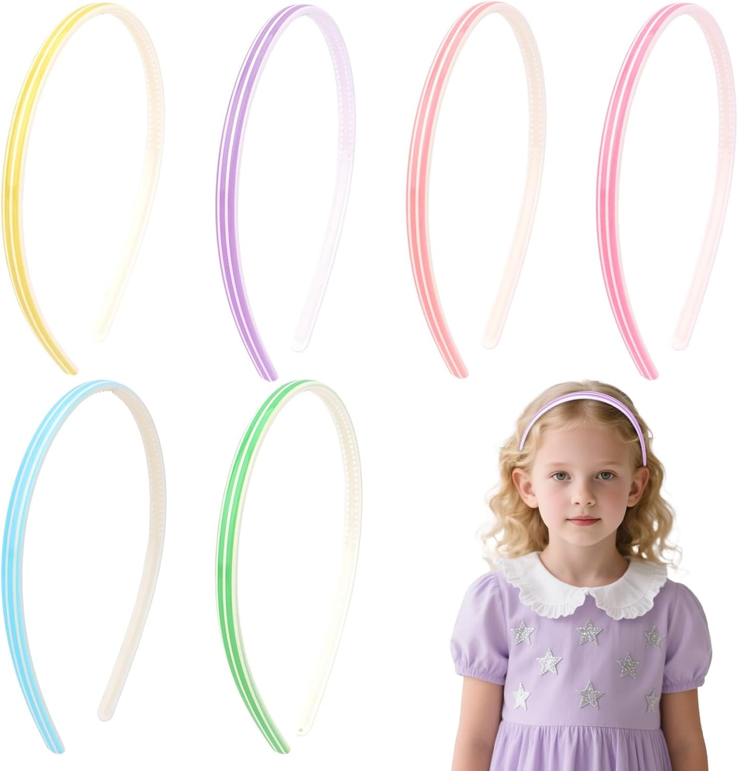 Exipsat Children'S Hair Bands, Set of 6 Colourful Headbands, Girls Made of Plastic, Light Colourful Hair Accessories for Everyday and Celebrations image number 5