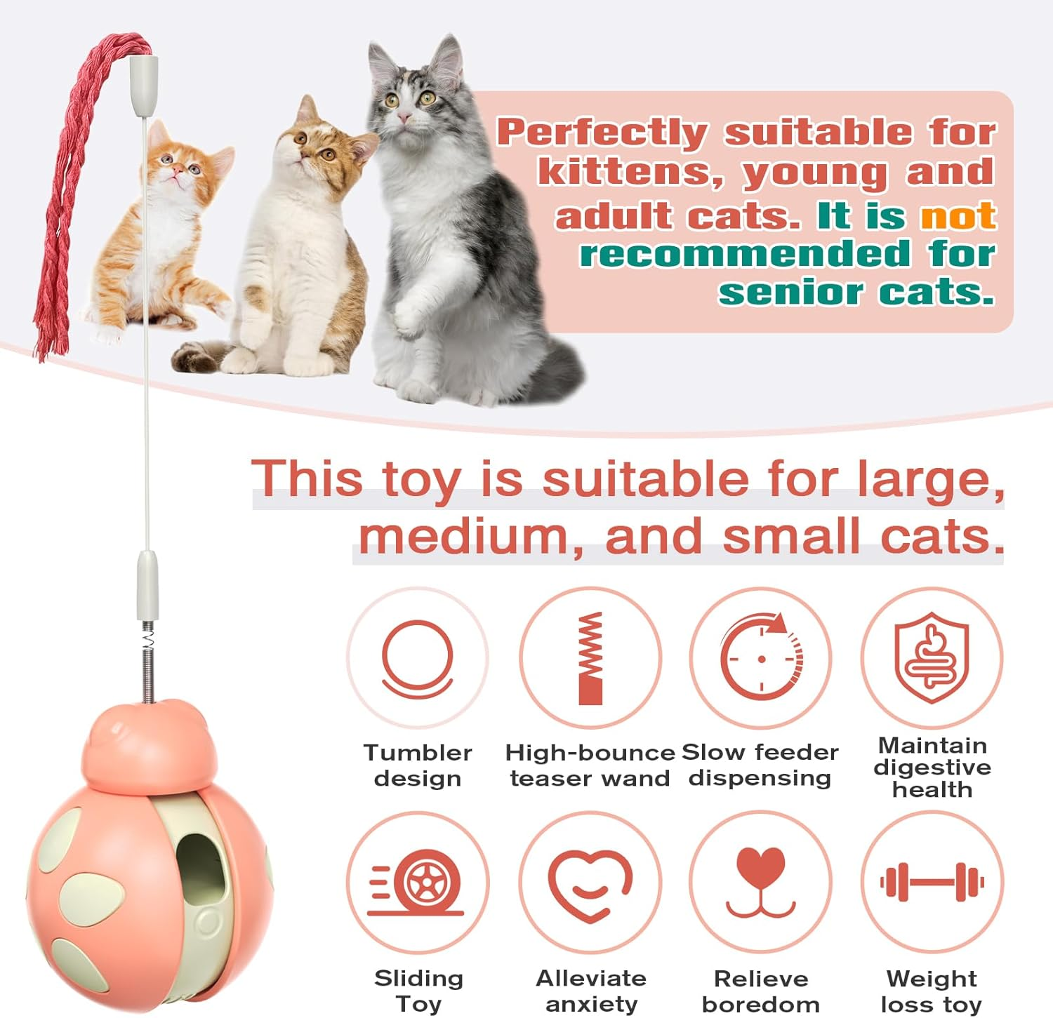 CYBERNOVA Interactive Cat Toy with Spring-Loaded Teaser Wand, Built -In Wobble Treat Dispenser/Pet Puzzle Toy/Slow Feeder for Cats and Kitten (Pink) image number 1