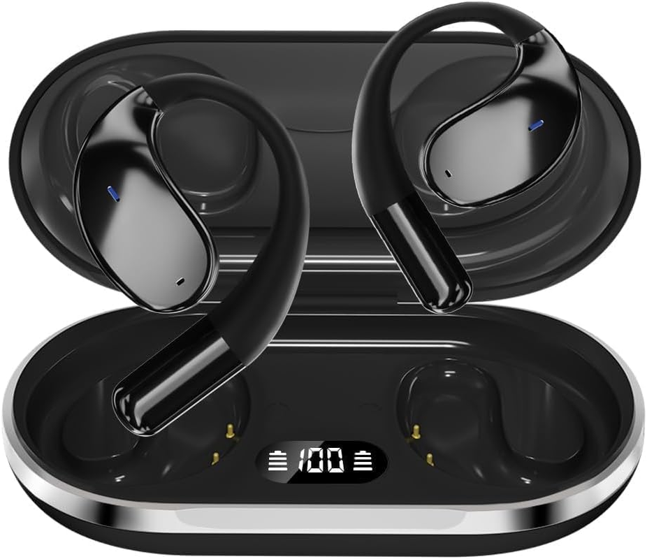 Caijin Wireless Bluetooth Sports Earbuds with Bluetooth 5.4 Technology, Open Ear Hook Design, Powerful Bass, ENC Noise Cancellation, IP54 Waterproof, 60 Hours Playtime (Black)