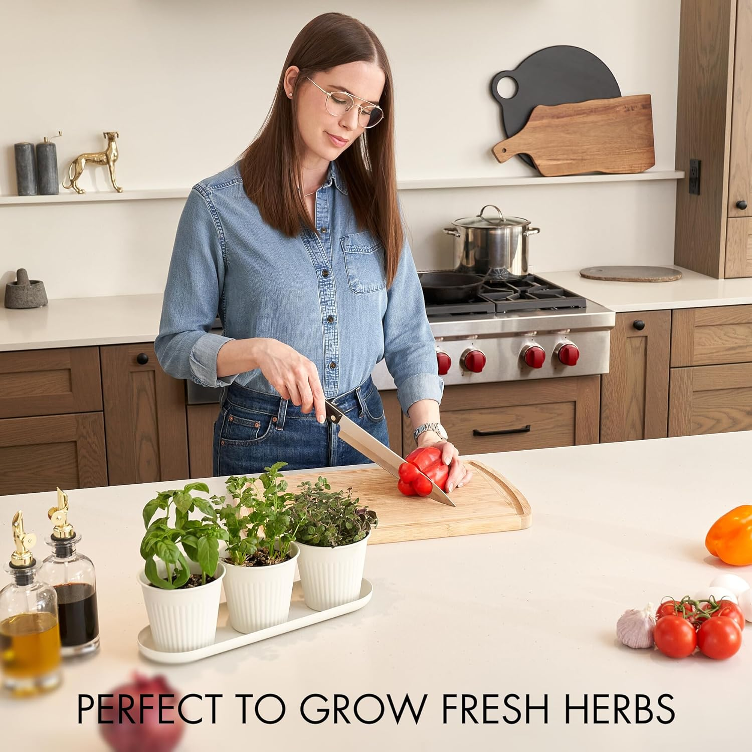 KIBAGA Beautiful Herb Garden Planter Indoor Set of 3 - Perfect for Any Kitchen Window Sill or Countertop - a Modern Decor Gardening Planter Kit Incl. Tray & Drainage Holes to Grow Fresh Herbs at Home image number 4