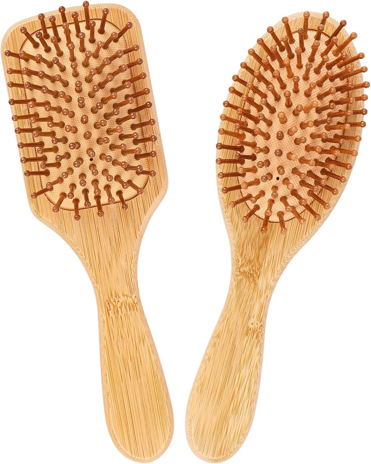 AKONE Bamboo Hair Brush, Pack of 2, Natural Wooden Hair Brushes, round Head, Bamboo Teeth, Air Cushion, No Hair Damage, Portable Hair Massage Brush, Women'S Eco-Friendly Hair Care, Female Personal Use image number 5