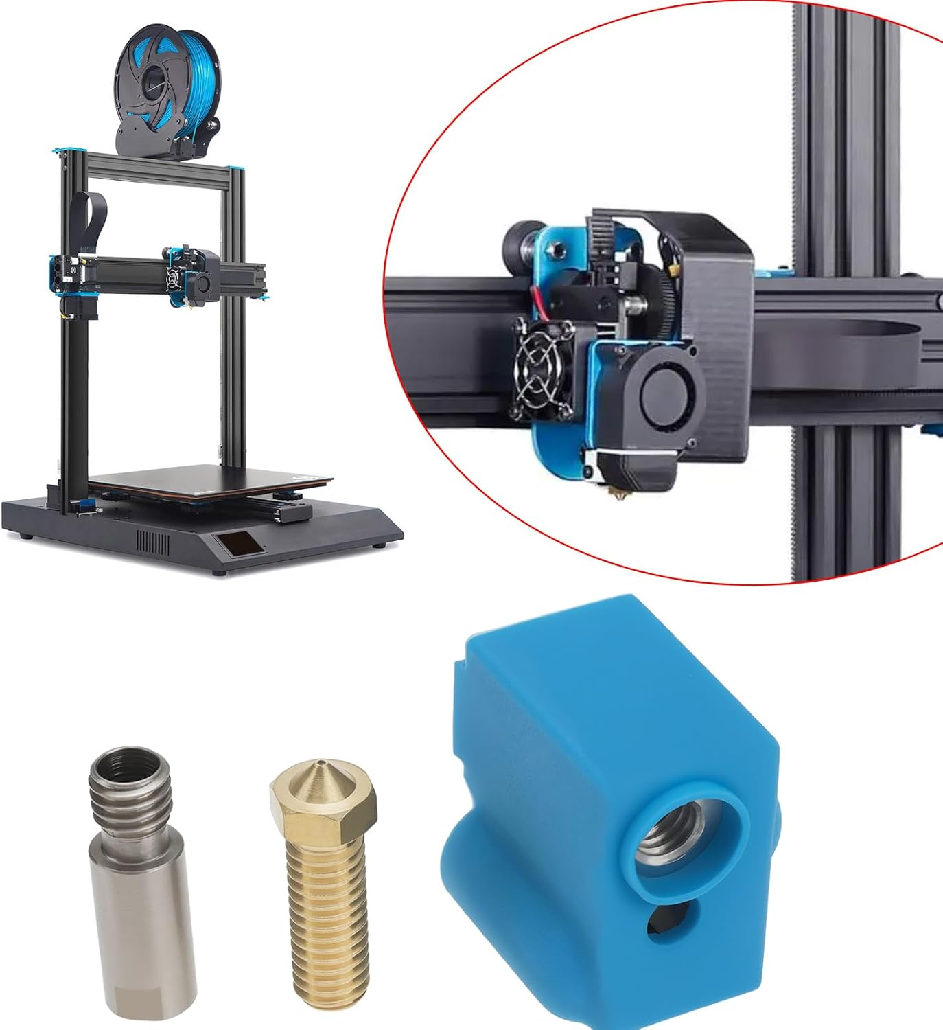 1 Set 3D Printer Extruder Kit Nozzle Heat Block 24V 64W Thermistor Replacement Kit Compatible with Artilry Sidewinder X1 X2 Compatible with Genius 3D Printer Hotend image number 2