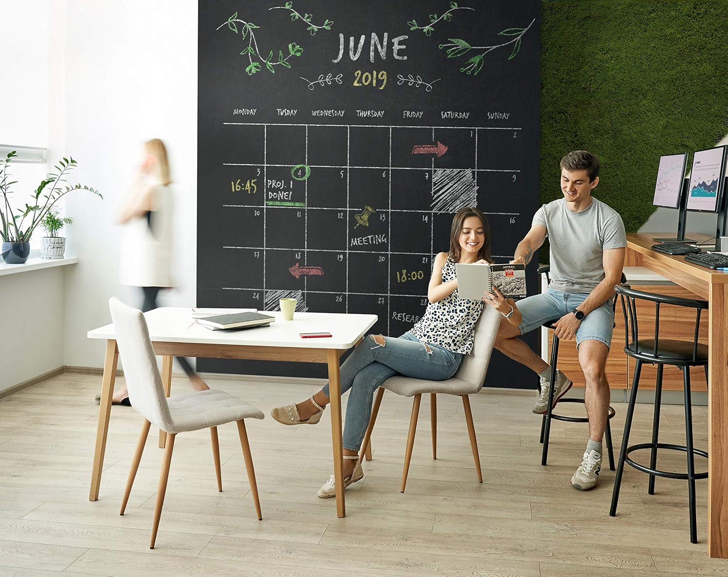 ARTEZA Chalk Board Sticker for Wall 16 Feet (17.7&rdquo;X196.9&rdquo;) - 8 Chalks - Strong Hold - Self Adhesive Chalkboard Contact Paper for Kids, Home Office image number 2