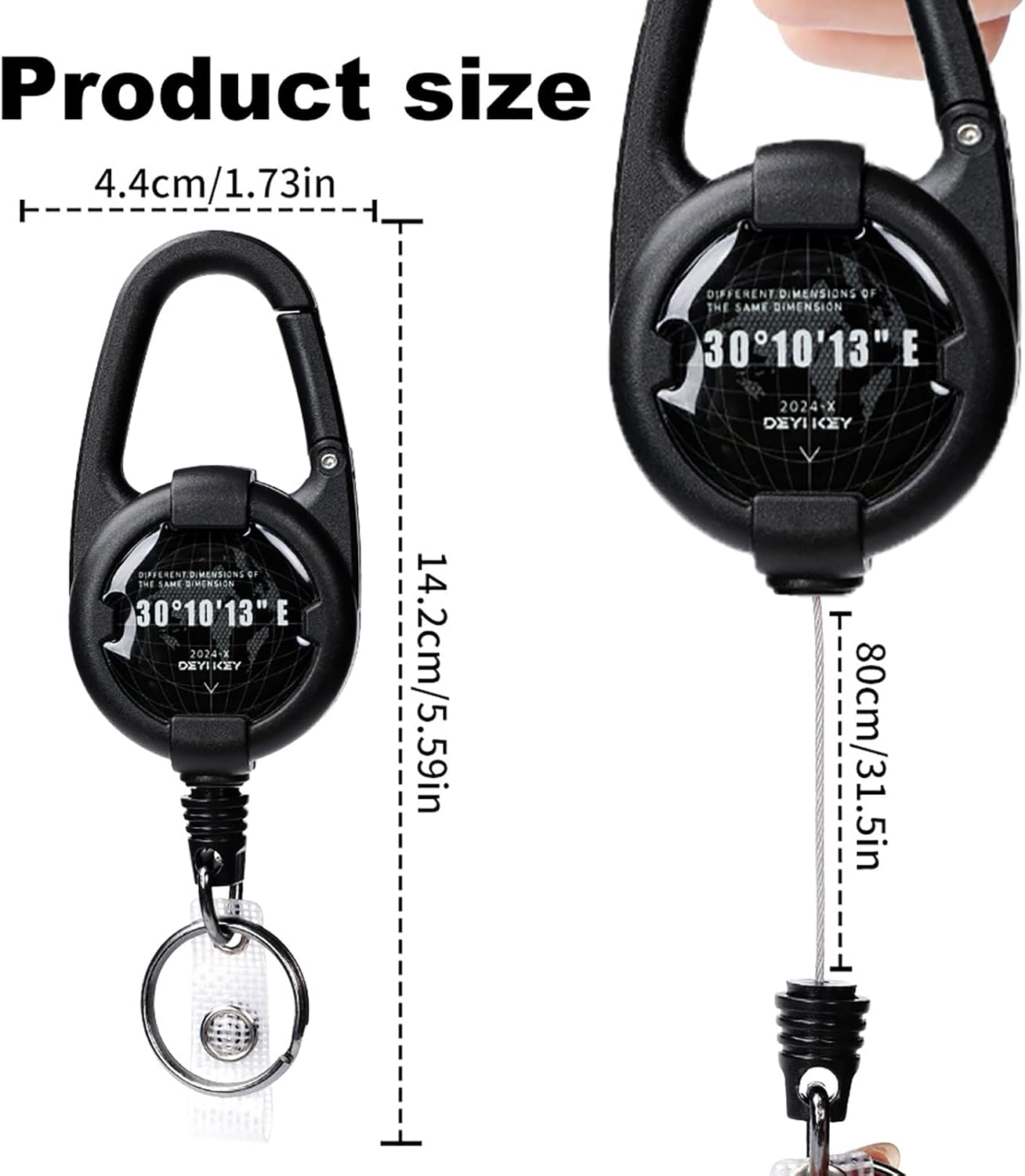 Merrynine Badge Holder 2Pcs, Retractable Keychain Heavy Duty Carabiner, Tactical ID Badge Reel with 80 CM/31.5" Steel Retractable Cord, 2.5 Oz image number 4
