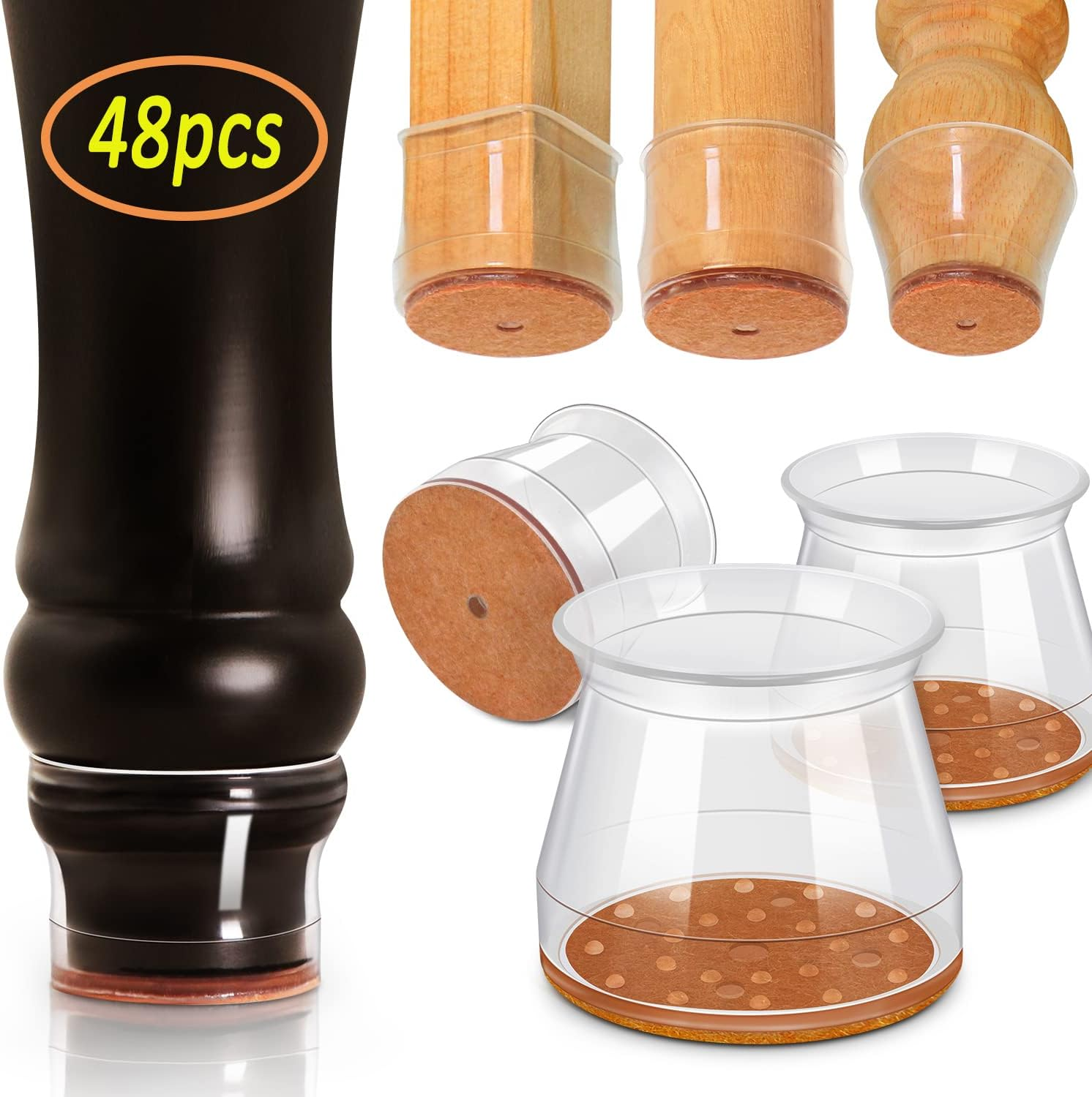 Ansible 48 Pcs Chair Leg Floor Protectors, Furniture Felt Pads Silicone Covers Caps for Chairs,Chair Leg Protectors for Hardwood Floors (Large Fit:1.3''-2'') image number 1