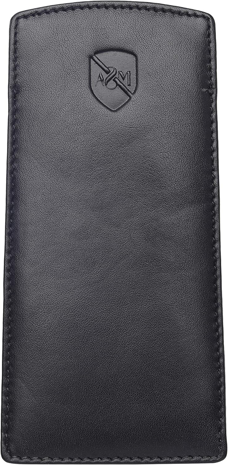 ALLEN & MATE Real Leather Reading Glasses Case Slim Soft Spectacles Pouch Sleeve with Glass Cleaning Cloth