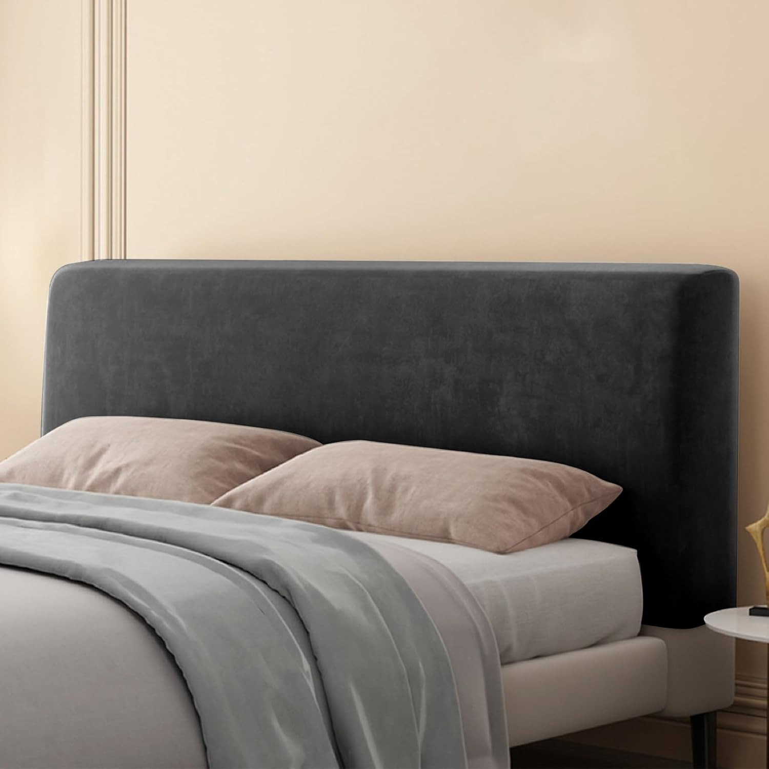 Yanclife Bed Headboard Covers, Universal Stretch Headboard Cover, Modern Velvet Elastic Dustproof Protector Cover for King/Double Bed (Dark Gray, 150-170 CM) image number 3