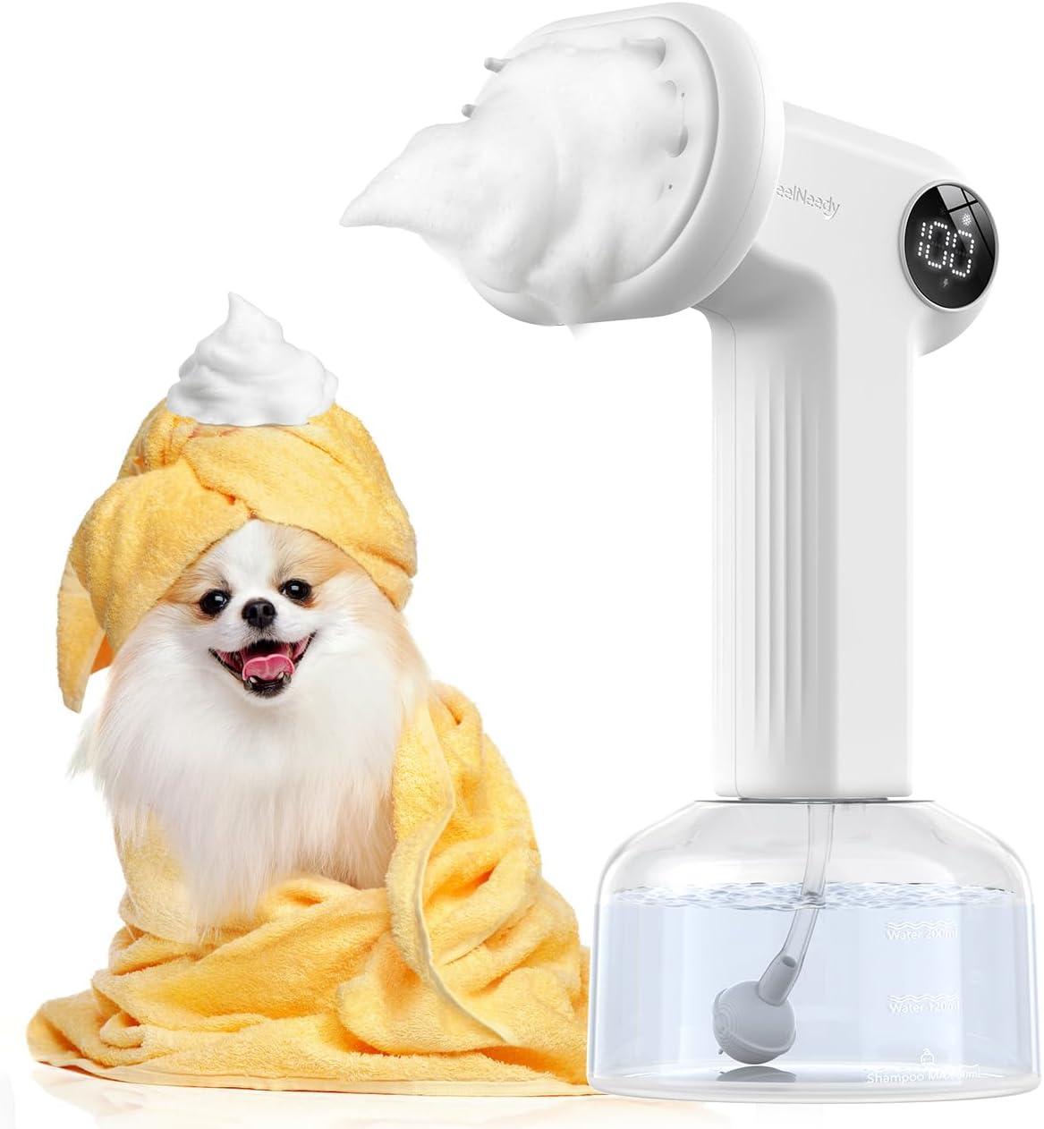 FEELNEEDY Automatic Foaming Soap Dog Bath Brush, Foaming Dispenser with Soft Silicone Massage Dog Shampoo Brush, One-Click Deep Cleaning Dog Washing Brush for Short and Long Haired Pet, White image number 4