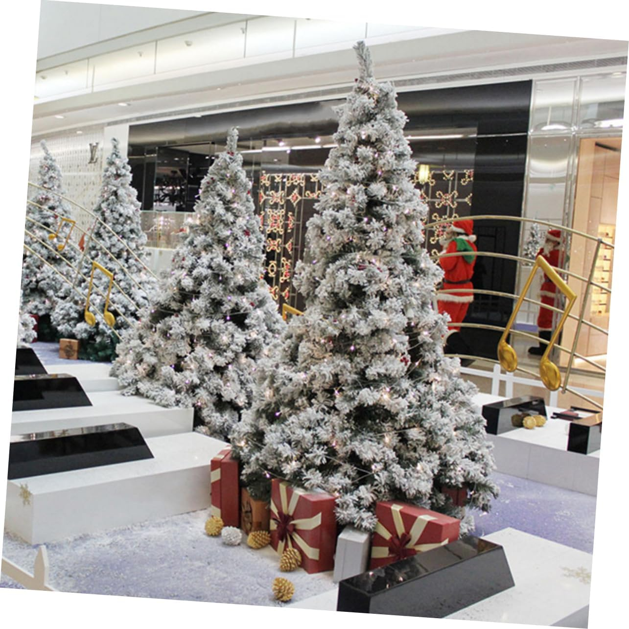 Artificial Flocked Christmas Tree Decor White Slim Tree for Xmas Home Decoration Indoor Outdoor Use Random Style image number 3