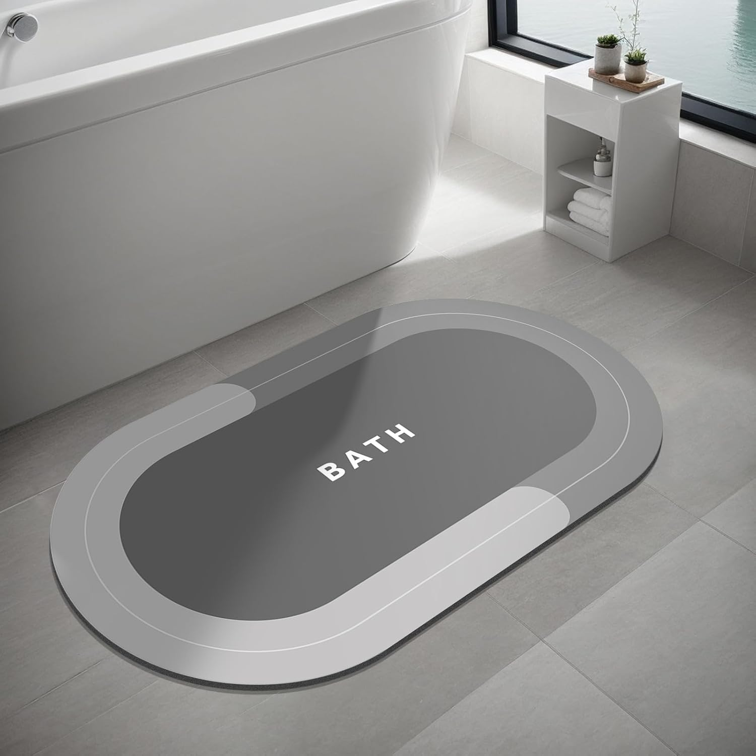 Bath Mat Bath Rugs Non-Slip Bathroom Rugs Super Absorbent Shower Mats Quick Dry Thin Rubber Mats for Bathroom, Washable Shower Floor Mats for Bathtub and Sink (Light Grey 40 X 60 Cm)