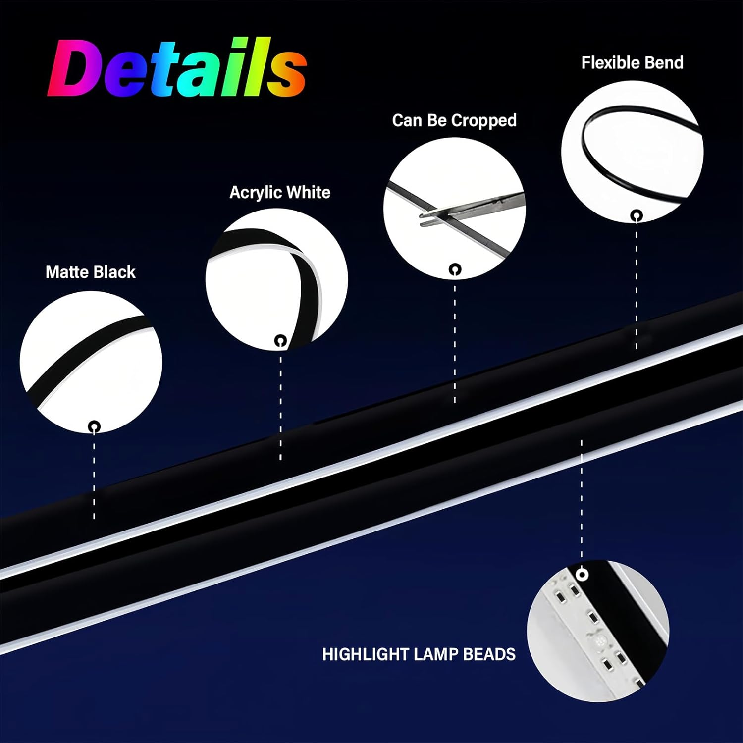 Acrylic Interior Car LED Lights 6-In-1 Kit, APP Control with USB Port, RGB Music Sync Ambient Lighting, Neon Strip for Dashboard & 4 Doors, Universal for Cars Trucks SUV image number 4