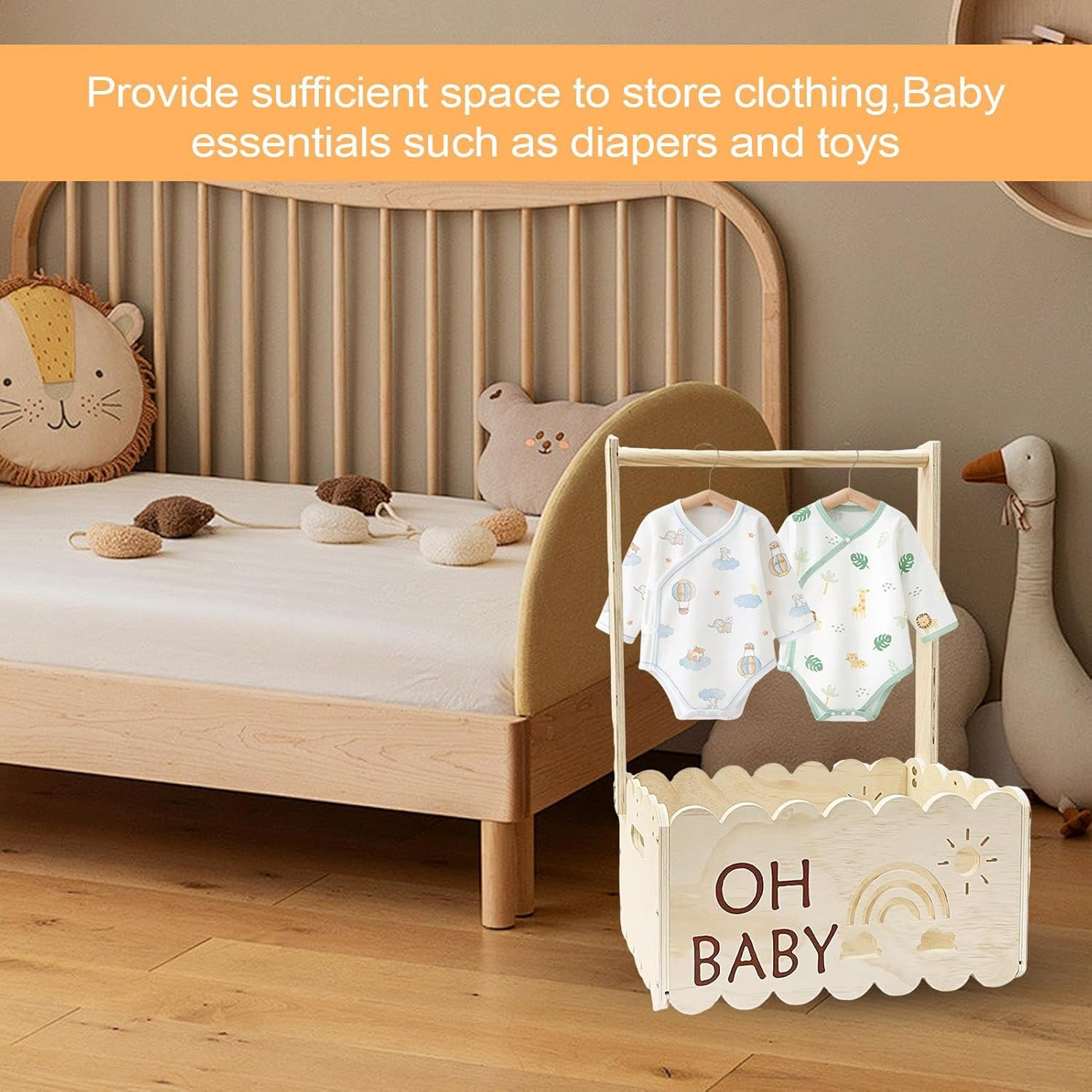 Wooden Baby Shower Gift Box, Wooden Crates with Stackable Handle &ndash; Decorative Boxes for Christening and Pregnancy image number 4