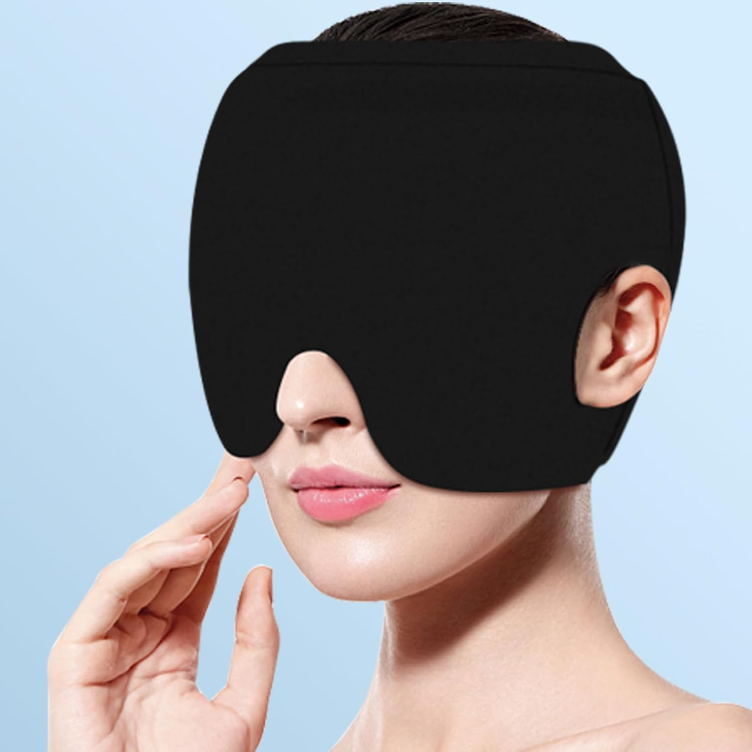 Migraine Cap with Exposed Ear Gel Ice Pack for Alleviating Headache, Puffy Eyes, Tension, Sinus, Stress, Cold and Hot Head Wrap for Easing Pain (Black) image number 4