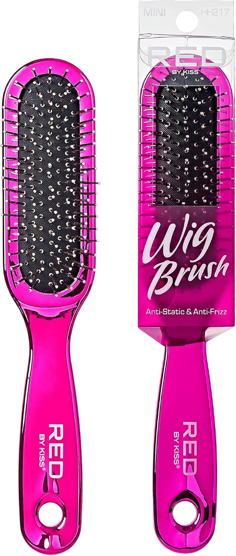 Red by Kiss Wig Brush, Anti-Static & Anti-Frizz for All Hair Types, Stainless Steel Bristles for Easy Detangle, Smooth Hair & Wig without Breakage, No Snag with Knot-Free Bristles (Mini) image number 2