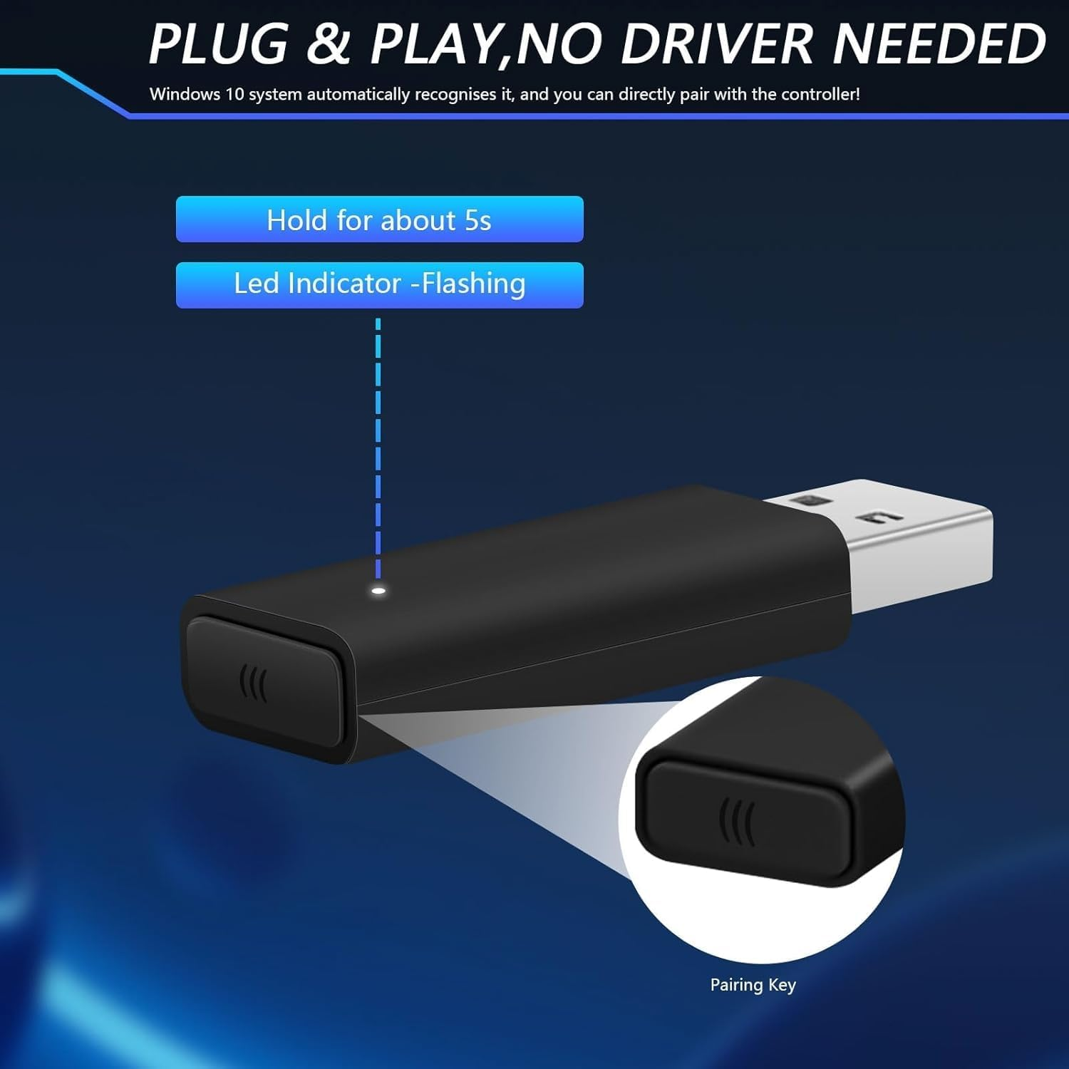 Wireless Adapter for Xbox One Controller Compatible with PC Windows 10, USB Wireless Gaming Receiver for PC Laptops and Tablets image number 4