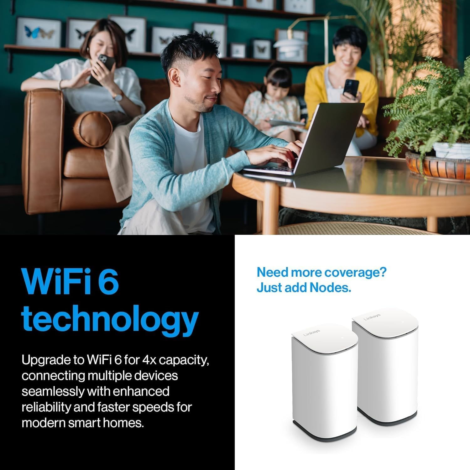 Linksys Velop Micro Mesh Wifi 6 Add-On Node - Dual Band Wifi Range Extender & Booster up to 139 Sq.M. Home Coverage - Faster Speed for 150+ Devices - Expands Existing Linksys Internet Network, 1-Pack