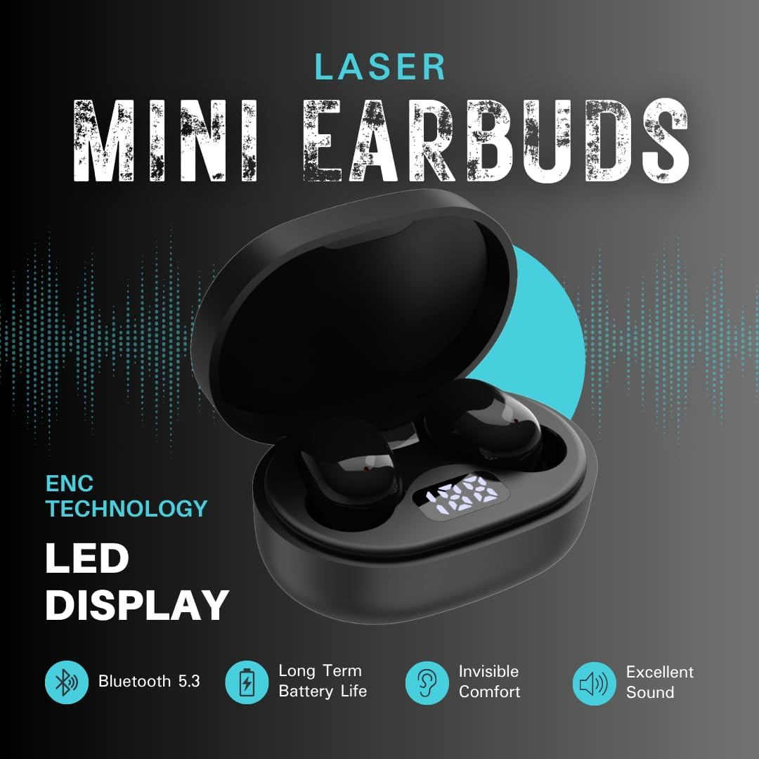 Laser TWS Mini Earbuds with ENC and LED Display Black, Wireless, Bluetooth, Charging Case, Battery Level Display image number 3