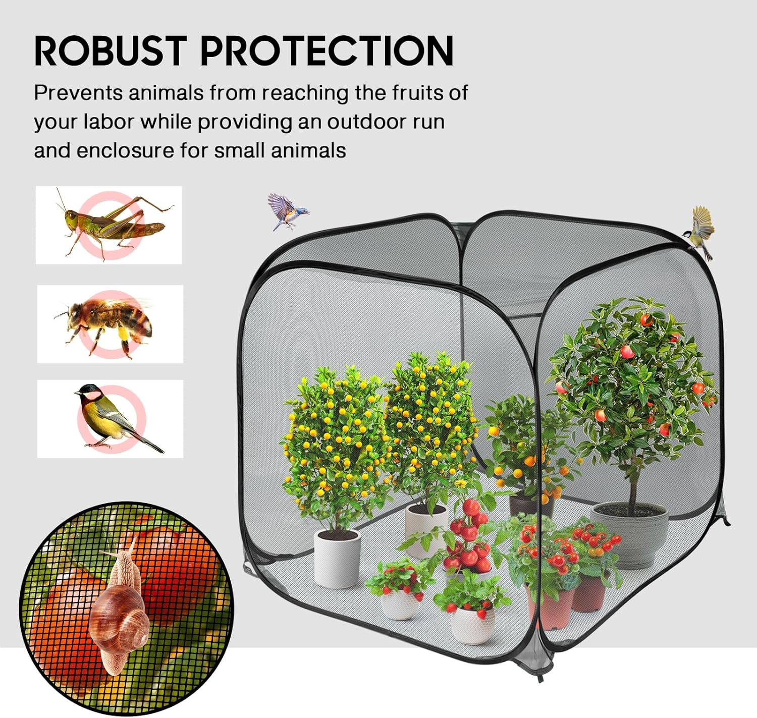 MIAOKE Pop up Mesh Plant Cover, 90&times;90X97 Cm No Build Garden Netting Protection against Insects, Raised Bed Cover for Barrier against Insects for Vegetable Plant Fruit Animals image number 6