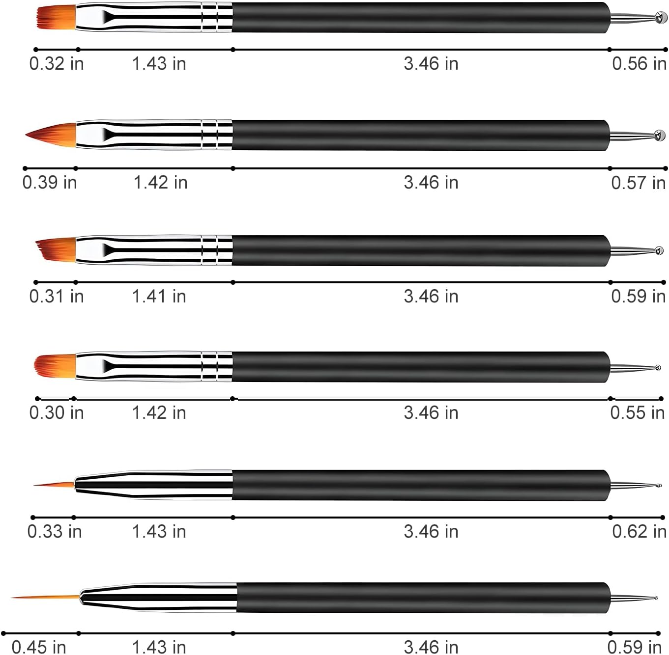 6 Pcs Nail Art Brush Set,Double Ended Fine Nail Liner Brush Dotting Pen Painting Tools with Nail Extension Gel Brush, Builder Gel Brush, Nail Art Liner Brush, Nail Dotting Pen for DIY Manicure, Black image number 6