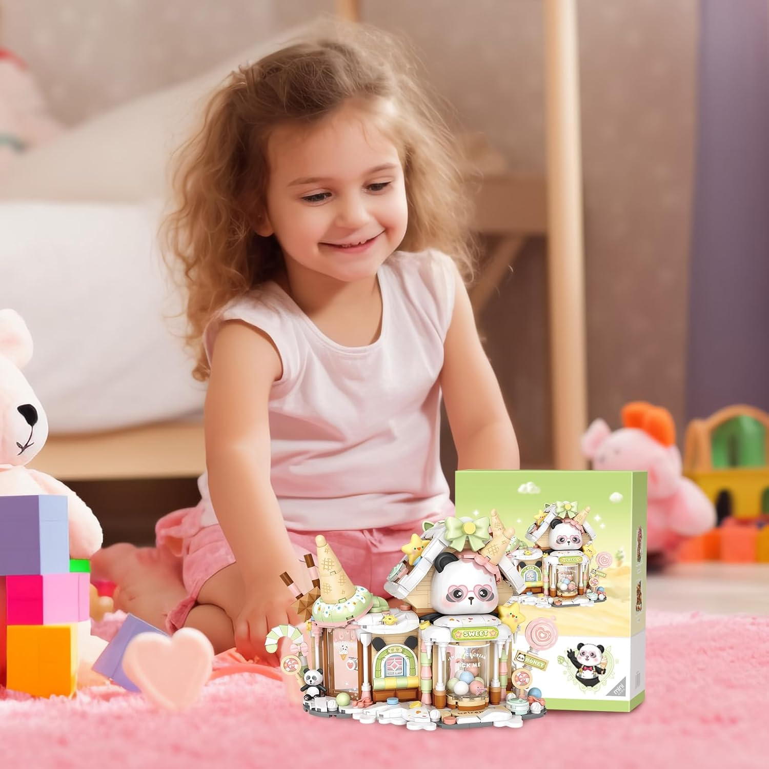 MEIEST Panda Ice Cream Shop Building Blocks Set,Mini City Shop Street View Particle Construction Building Bricks Toy,Home Decoration image number 6