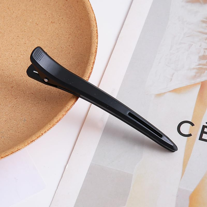 CJESLNA Hair Clips 12Pcs Black Durability Big Bite Duckbill Alligator Clip Barrettes Set Professional Plastic Hair Clips for Easy Styling and Sectioning