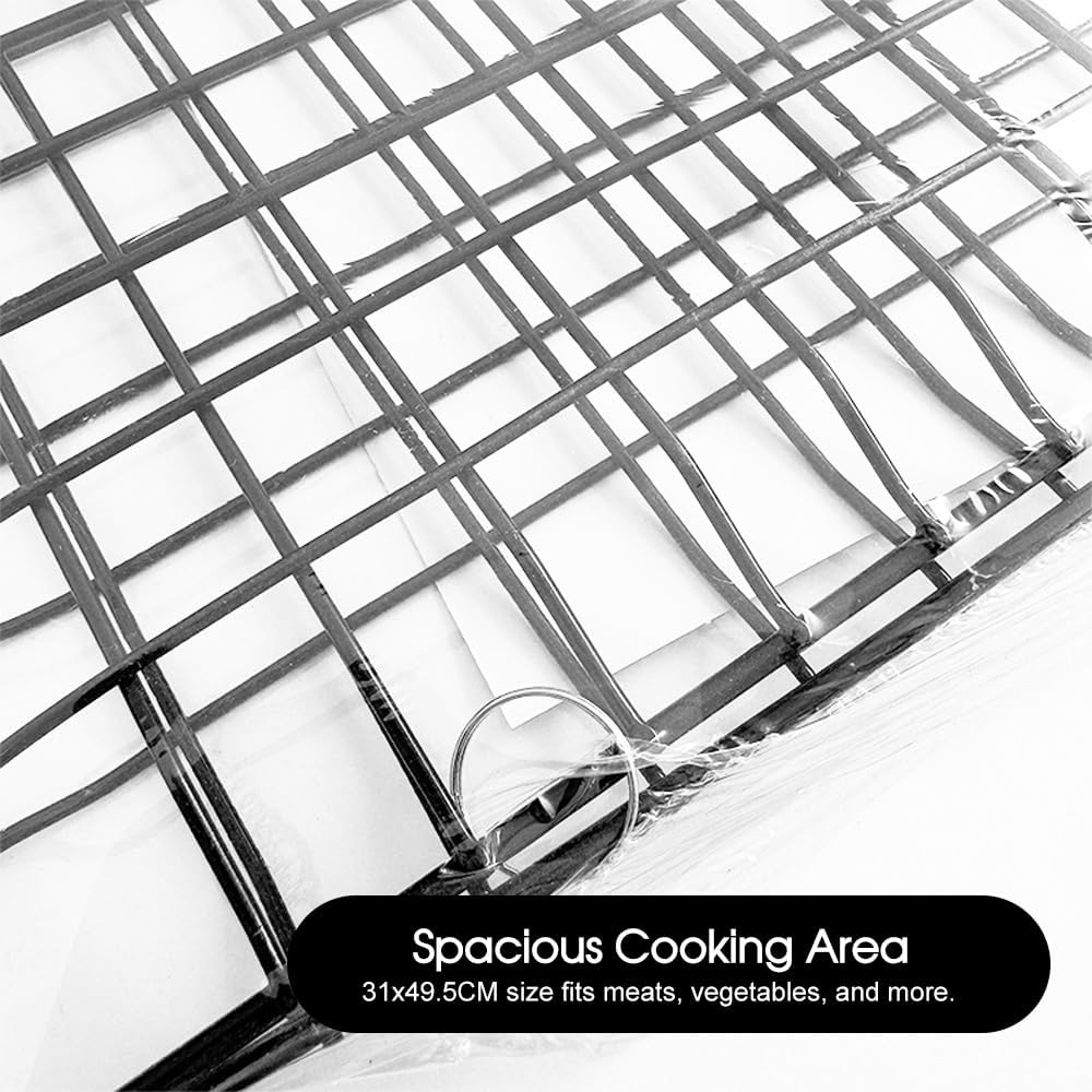 Leona Co BBQ Grill Rack &ndash; 31X49.5Cm, Durable Non-Stick Steel with Wooden Handle &ndash; Ideal for Grilling Meat, Seafood & Vegetables image number 4