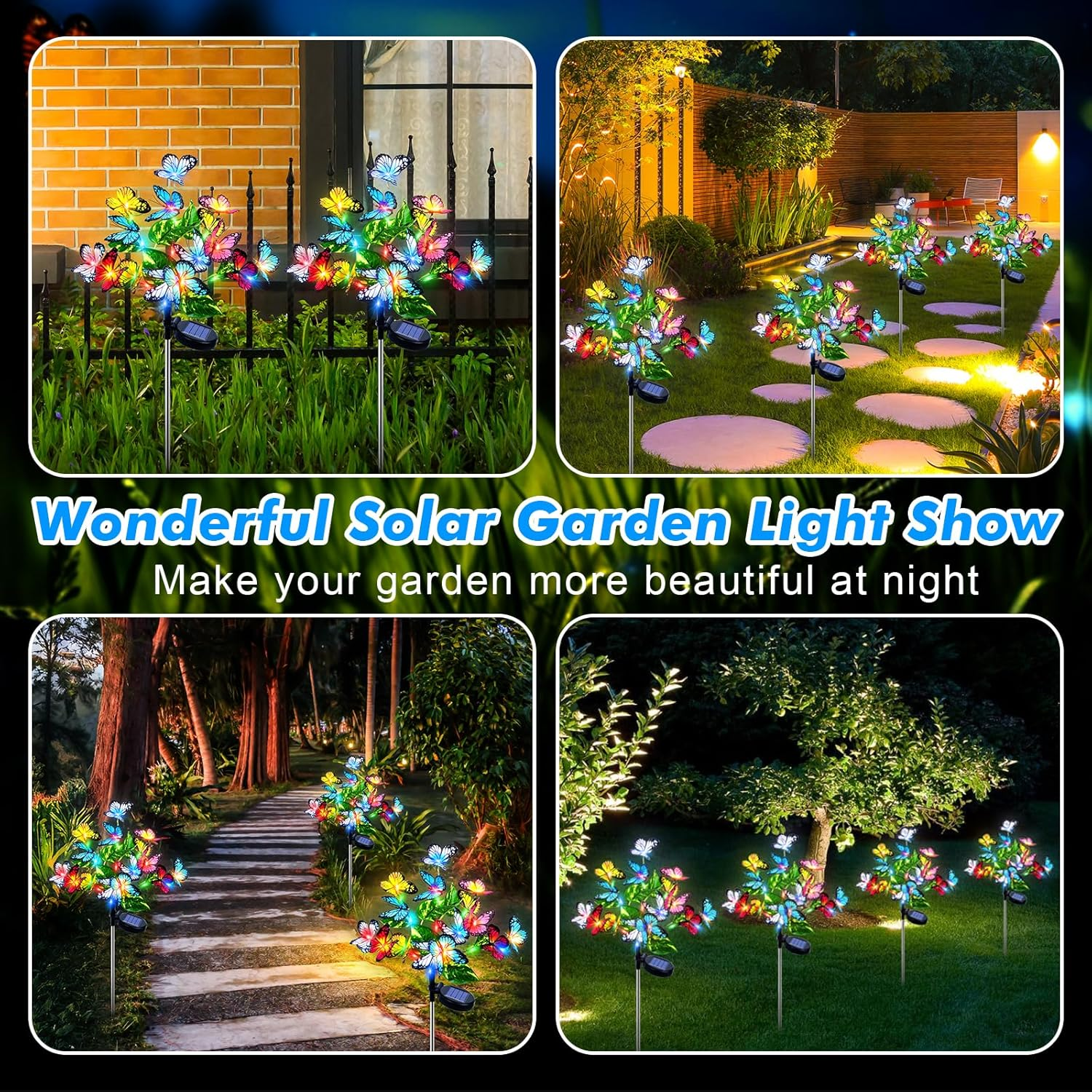 Ninonly Solar Garden Lights Outdoor 2 Pack, Solar Butterfly Lights with 2 Lighting Modes, Waterproof Solar Powered Butterfly Lights Landscape Lighting for Yard Garden Pathway Decoration image number 5