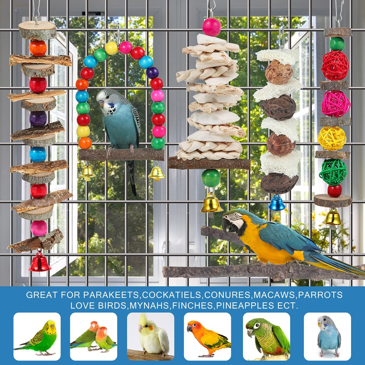 Bird Perch Bird Toys Parakeet Toys,Bird Cage Accessories Wooden Chew Toys Perch Stand for Parrot Conure Cockatiel Lovebird Parrotlet Budgie Finches and Other Small to Medium Sized Birds image number 4