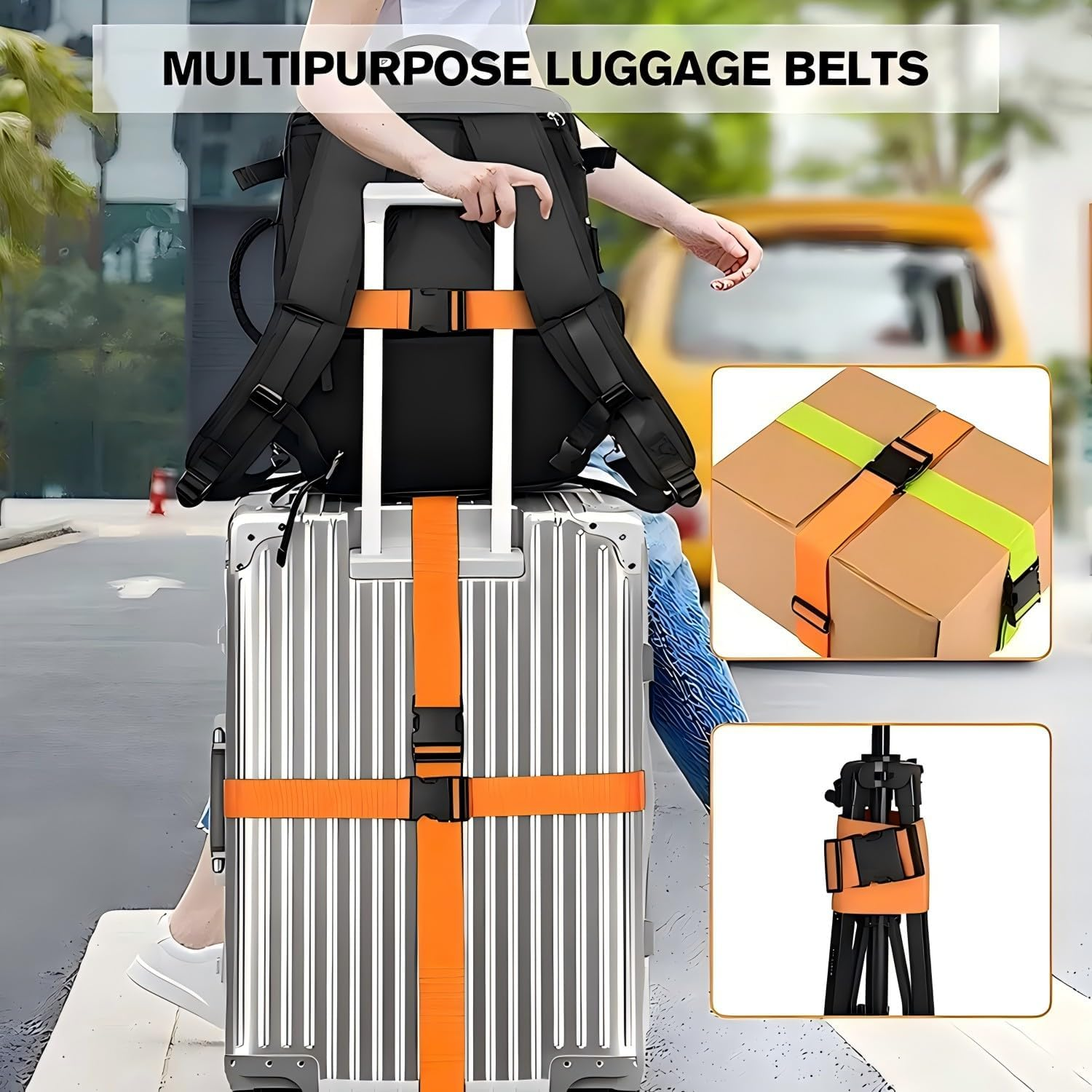 Luggage Straps for Suitcases 4 Pack Rainbow, 2M Adjustable Travel Suitcase Belt Carry Bag for Connecting Your Luggage, Non Slip Luggage Belt Strap with with Name ID Card to Secure Bag Cargo Safe
