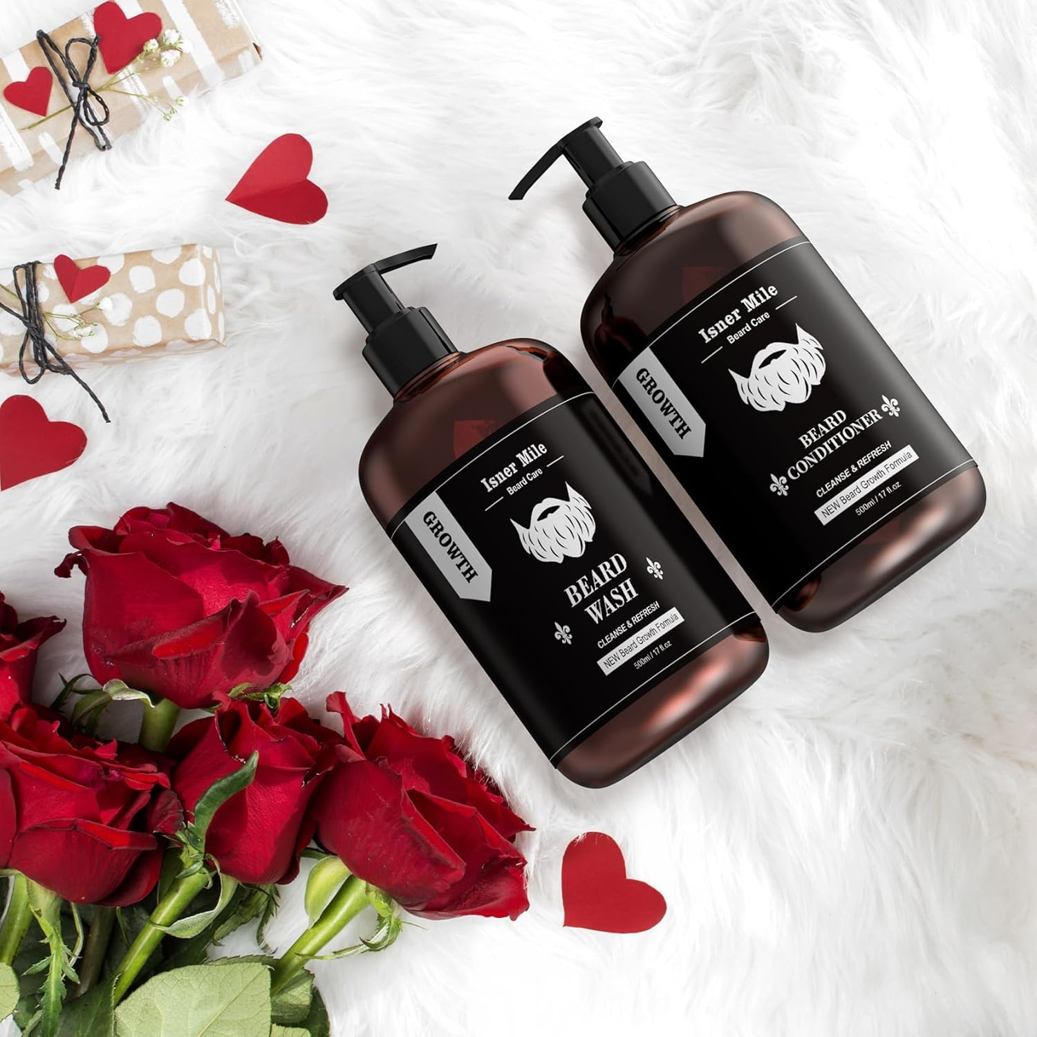 ISNER MILE Beard Wash and Conditioner Set 17 Oz New Formula with Biotin Argan & Jojoba Oils Smooth Soften Strengthen Shampoo with Oil Gifts for Men