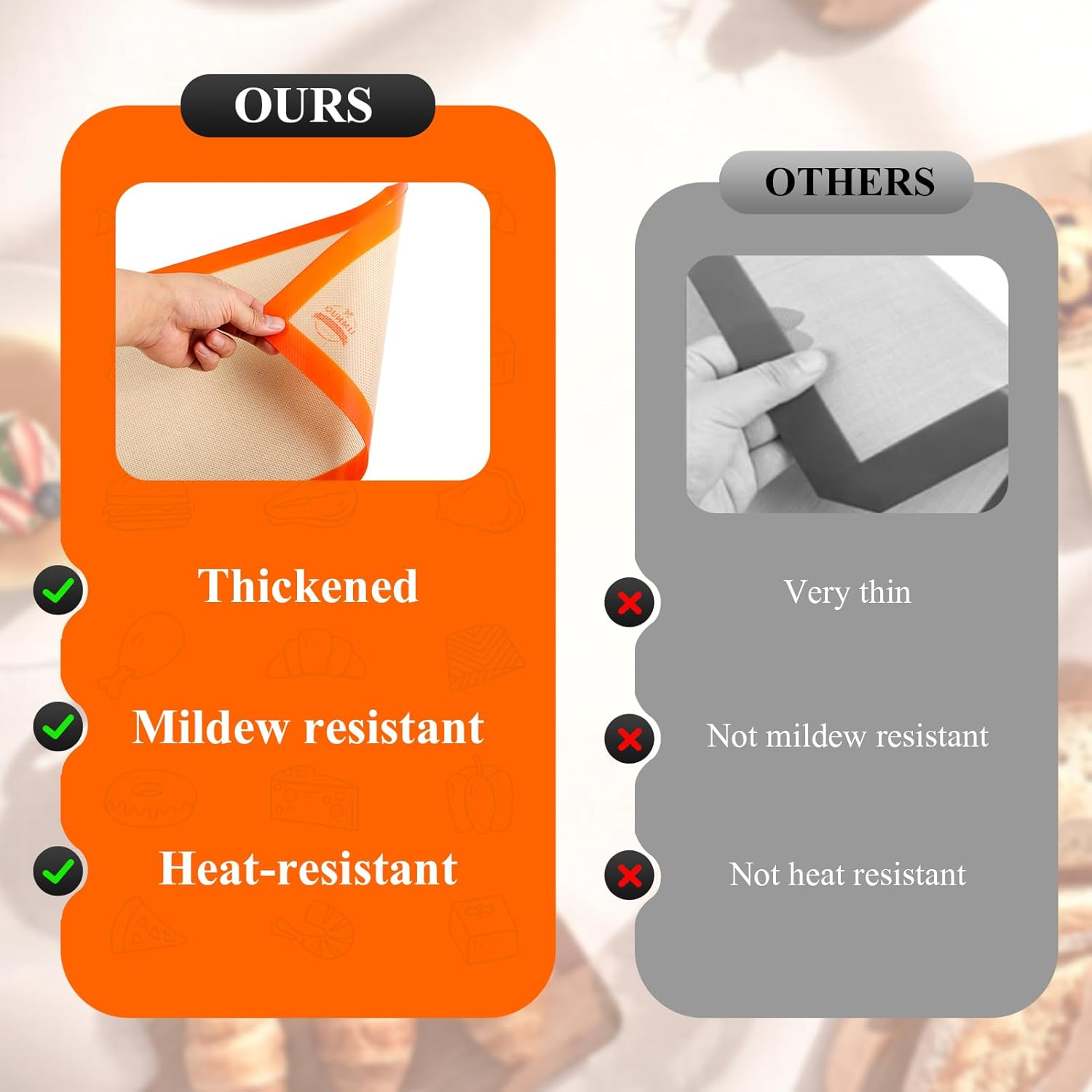 Silicone Baking Mat, Set of 3 Reusable Non-Stick Food Safe Baking Sheets for Cookies,For Making Cookies, Macaroons, Bread (Orange) - Orange image number 4