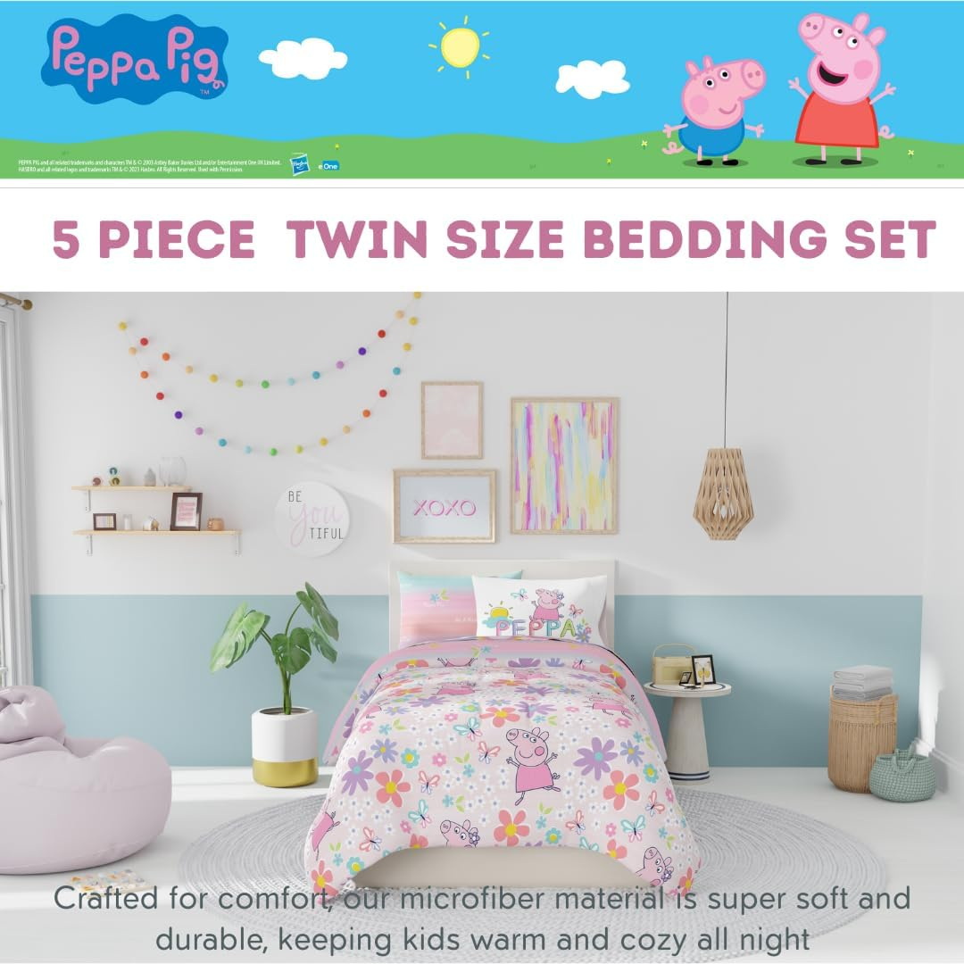 Franco Peppa Pig Kids Bedding Super Soft Comforter and Sheet Set with Sham, 5 Piece Twin Size, (Officially Licensed Product) image number 1