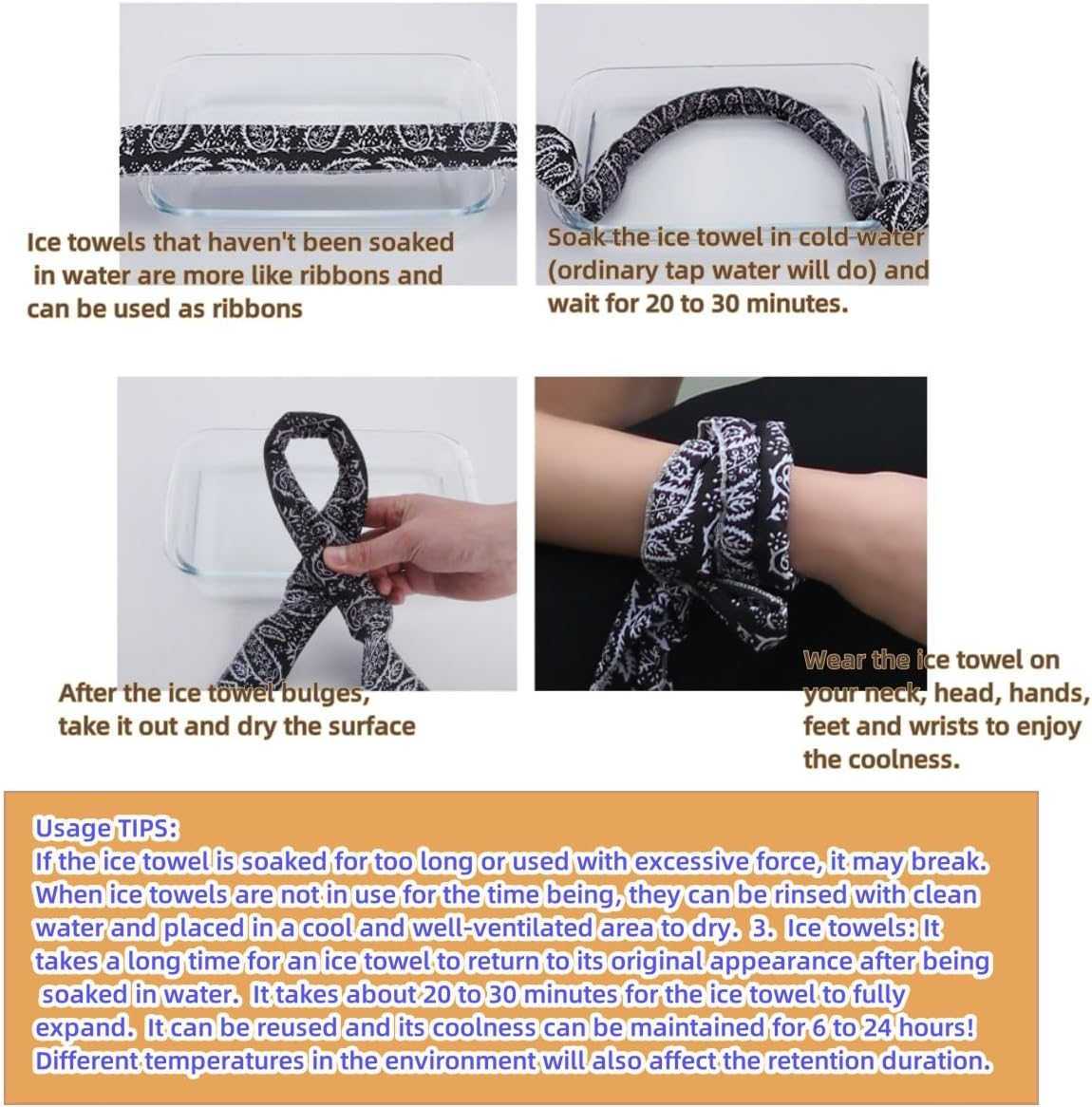 Jindizi 5 Pack Cooling Neck Wraps for Women & Men, Ice Cooling Scarf Bandana with Water Soaking Technology, Reusable Neck Wrap & Headband for Hiking, Camping, Outdoor & Hot Summer image number 4