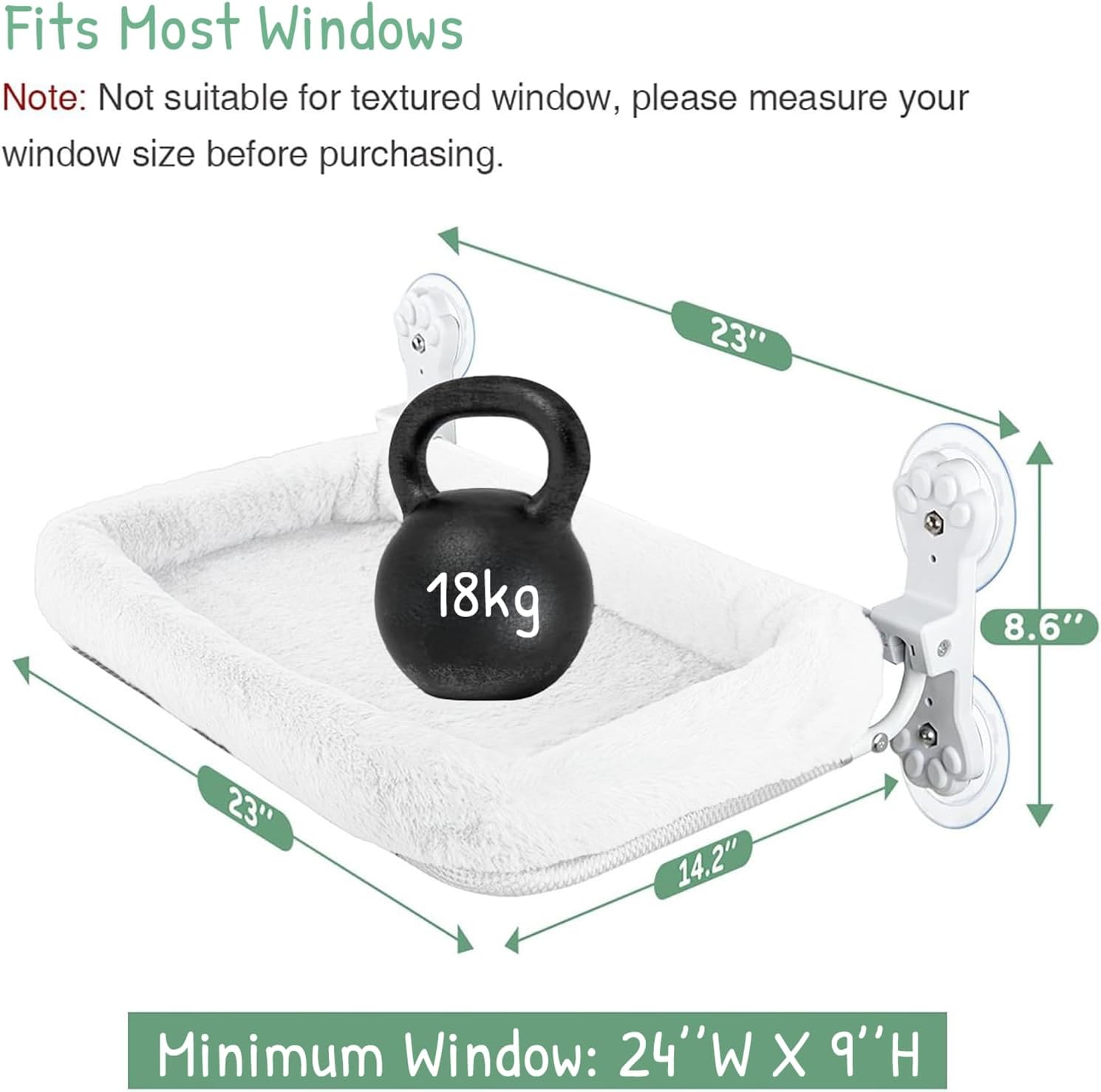 Foldable Cat Hammock for Window, Cat Window Perch with Removable Soft Cover, Cordless Cat Window Hammock for Large Cats, Machine Washable Cat Bed Cover and Solid Metal Frame(White Cushion Bed) image number 6