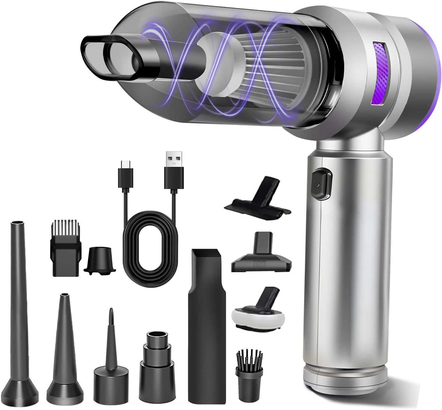 Handheld Car Vacuum Portable Cordless, 15000Pa High Power Handheld Vacuum with Brushless Motor, 4 in 1 Vacuum Cleaner Air Duster for Car Home Office Pet Hair Keyboard image number 6