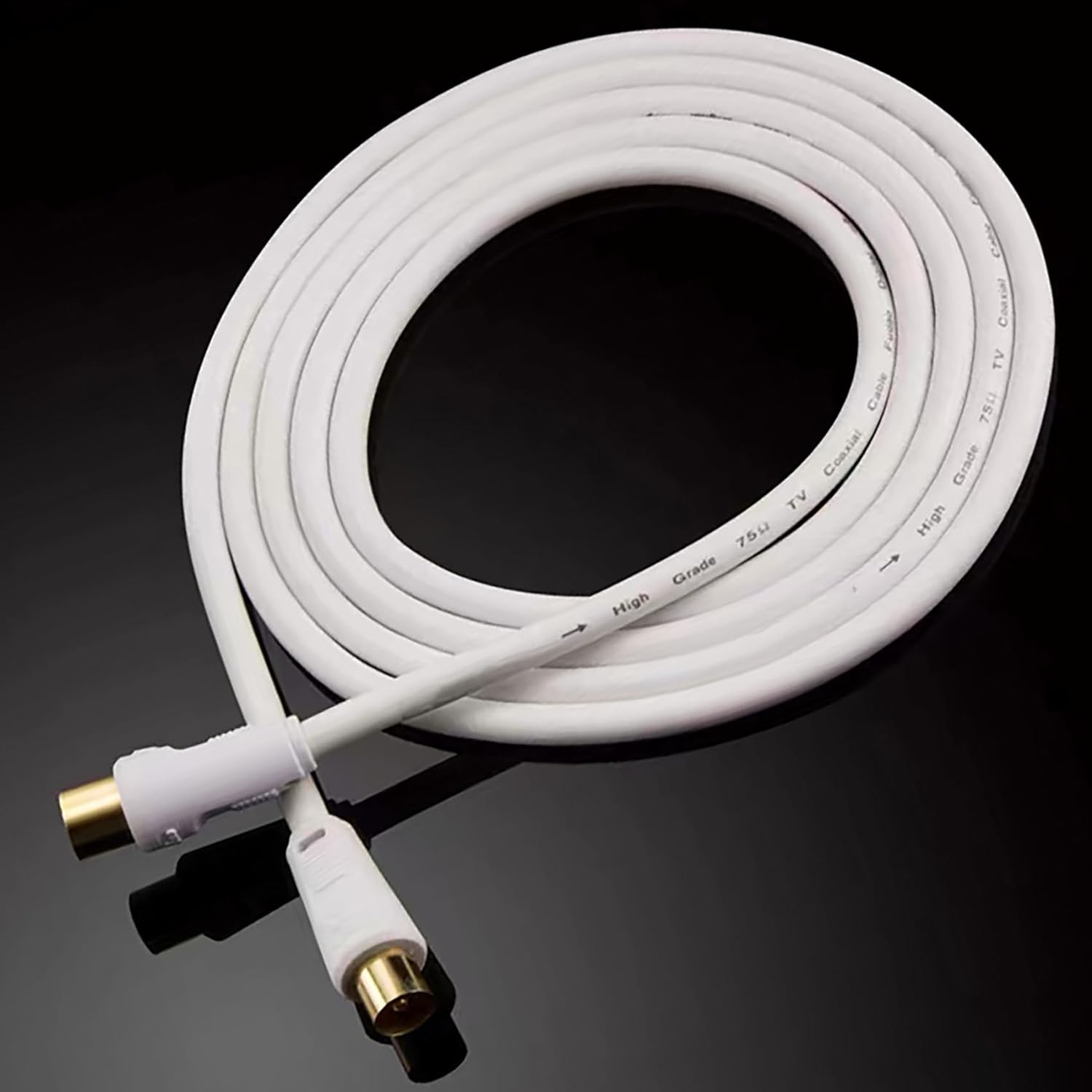 Tunghey TV Aerial Ariel Cable Coaxial Extension Lead Freesat Recorder Male to Female Plug for TV DVD VCR Sky Virgin, Tivo, TV Box, Satellite Antenna Splitter White (5M)