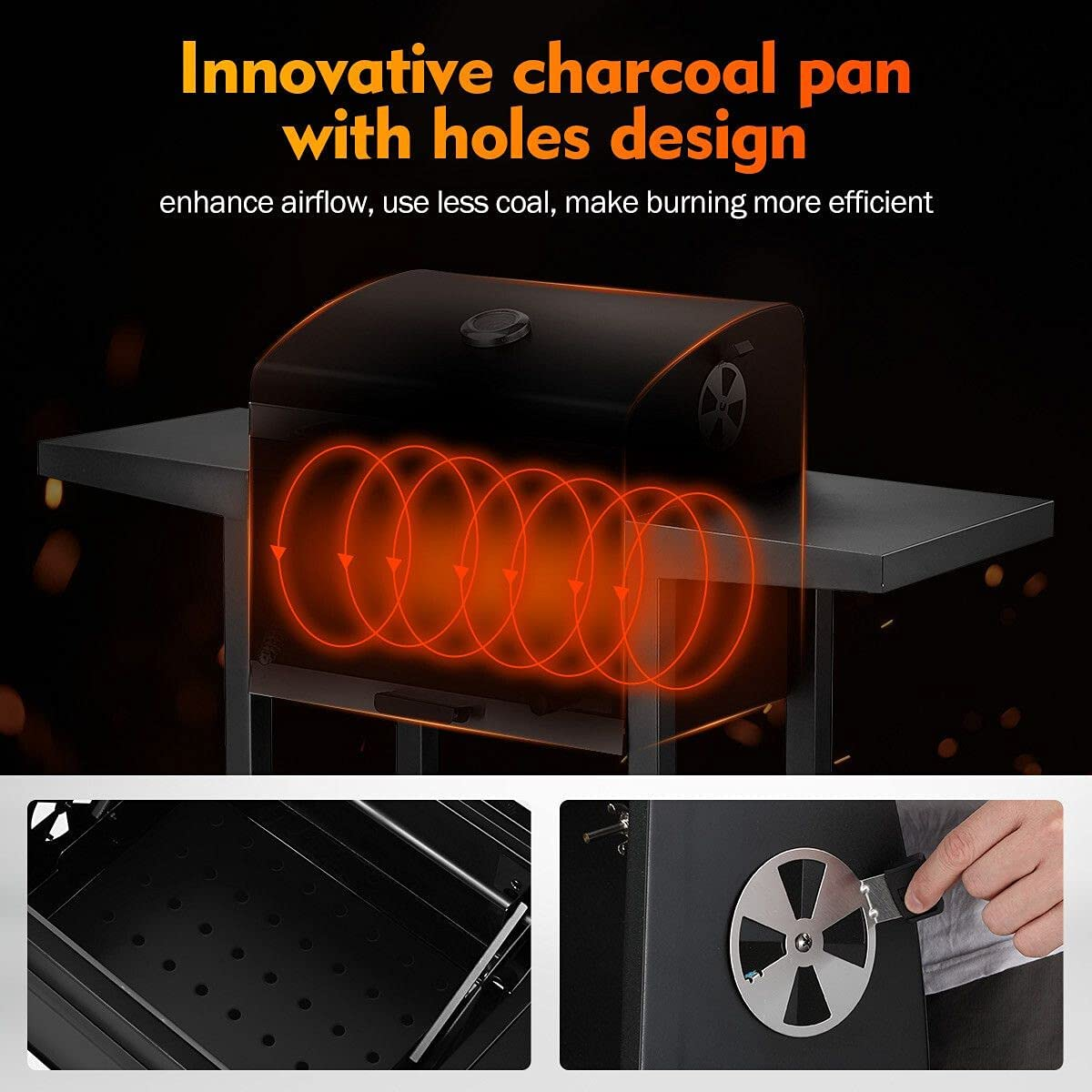 BBQ Charcoal Grill Trolley with Side Table, Portable Aluminium Outdoor Barbecue Cooking Grill Barbecue Set for Picnic Patio Backyard Camping image number 6