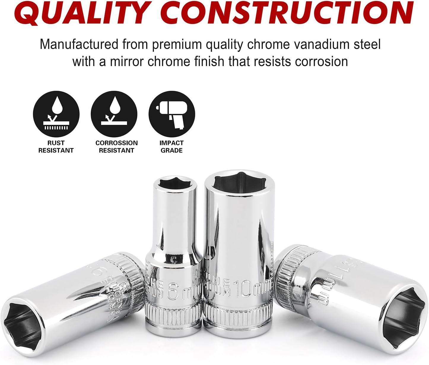 CASOMAN 13PCS 1/4" Drive Mid-Length Socket Set, 6-Point, Mirror Chrome Finish, Metric, 4Mm to 15 Mm image number 3